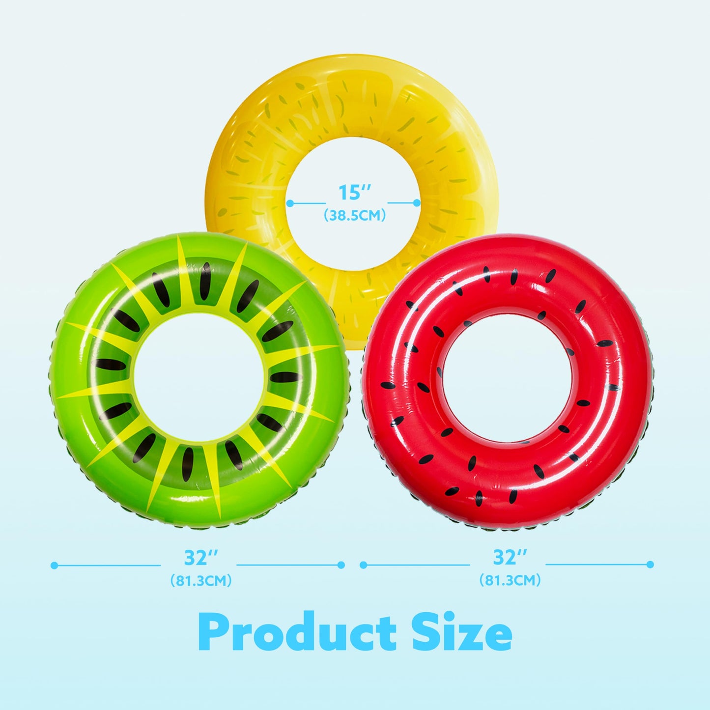 JOYIN Inflatable Swim Tube Raft (3 Pack) – Watermelon, Kiwi & Lemon Rings for Pool Parties