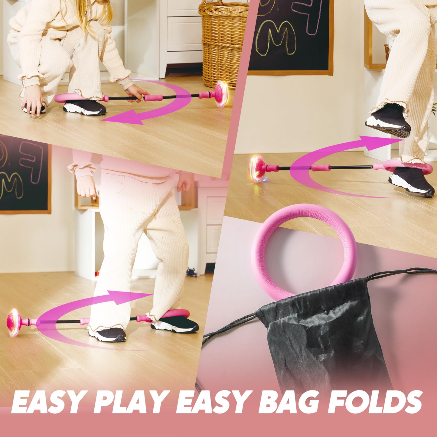 JOYIN Pink Ankle Skip Ball with Flashing Lights | Indoor & Outdoor Toy for Kids 3+