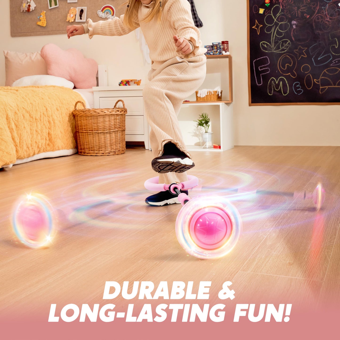 JOYIN Pink Ankle Skip Ball with Flashing Lights | Indoor & Outdoor Toy for Kids 3+