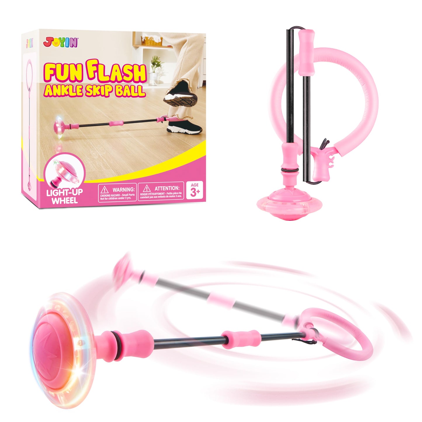 JOYIN Pink Ankle Skip Ball with Flashing Lights | Indoor & Outdoor Toy for Kids 3+