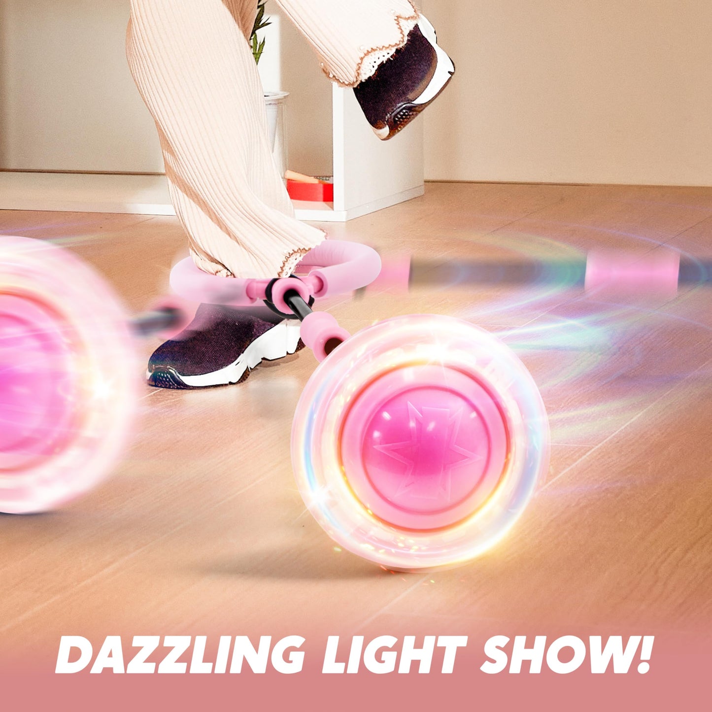 JOYIN Pink Ankle Skip Ball with Flashing Lights | Indoor & Outdoor Toy for Kids 3+