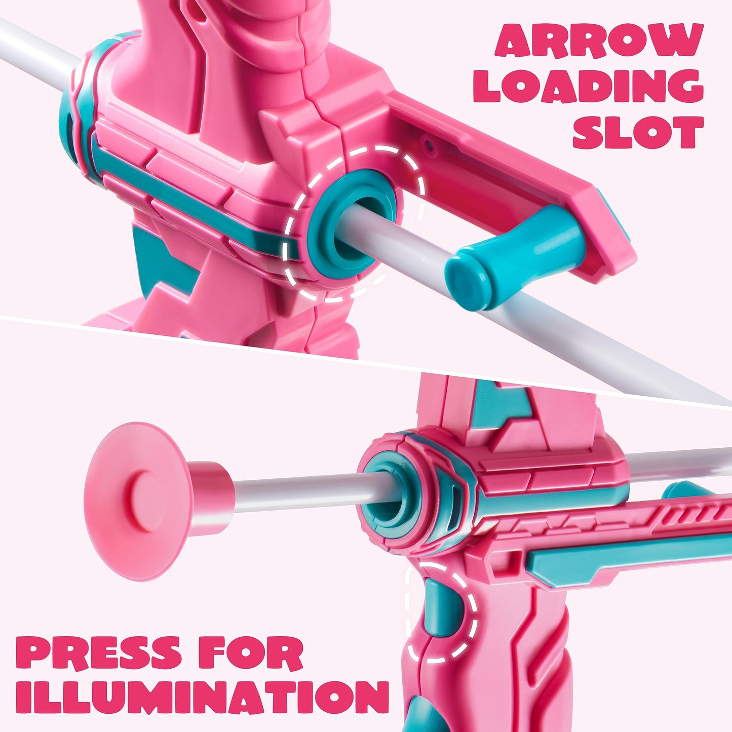 JOYIN Pink Bow and Arrow Set for Girls | LED Light-Up Archery Toy with 9 Suction Cup Arrows, Target & Case | Indoor & Outdoor Play