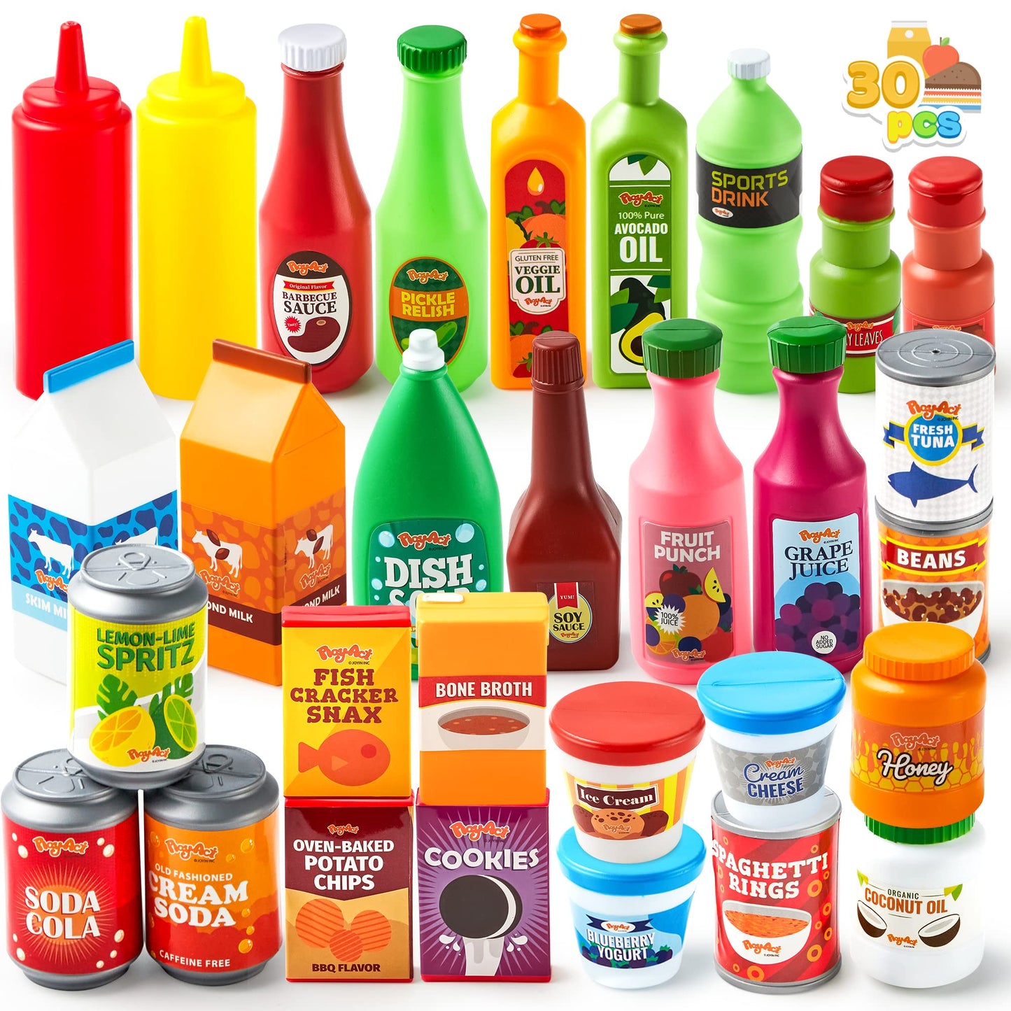 JOYIN 30Pcs Play Food Cans | Pretend Kitchen Toys for Kids
