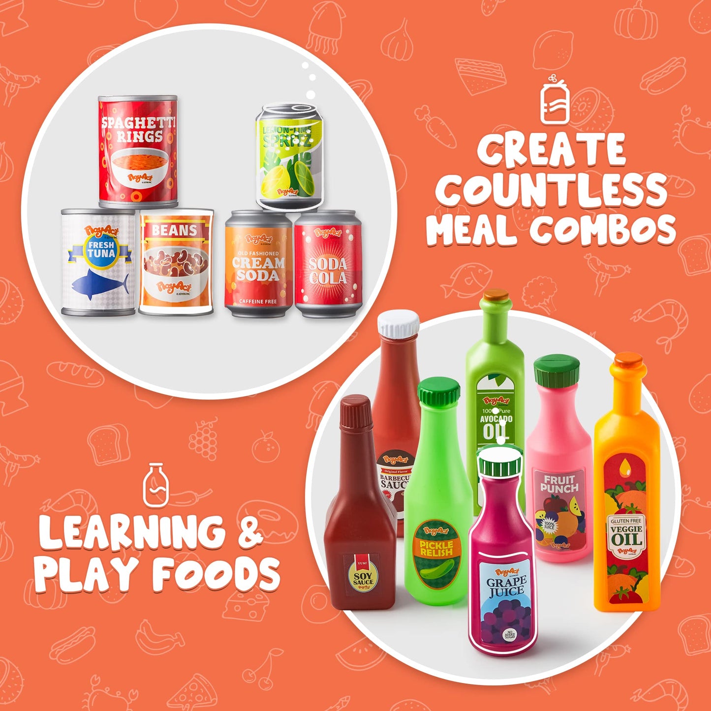 JOYIN 30Pcs Play Food Cans | Pretend Kitchen Toys for Kids