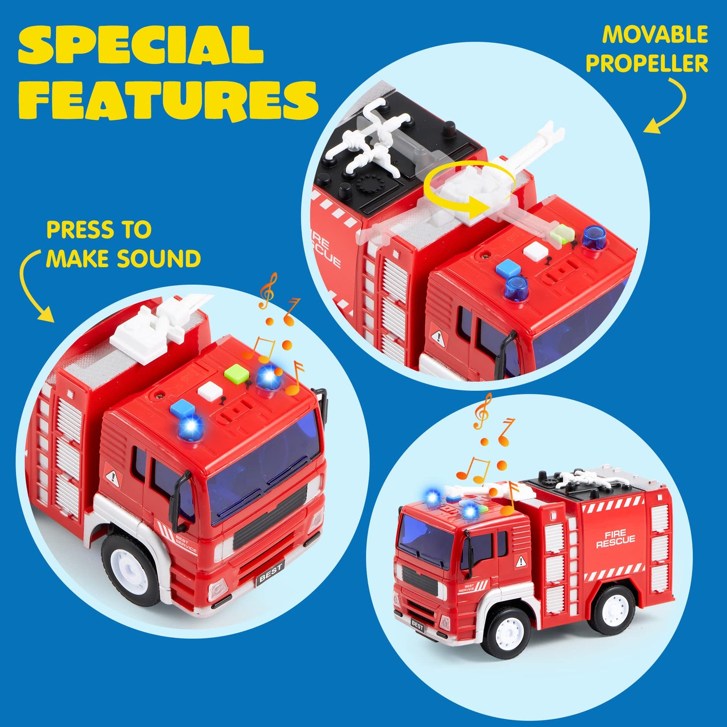 JOYIN Emergency Vehicle Playset – 4-Pack Friction-Powered Vehicles with Lights & Sounds
