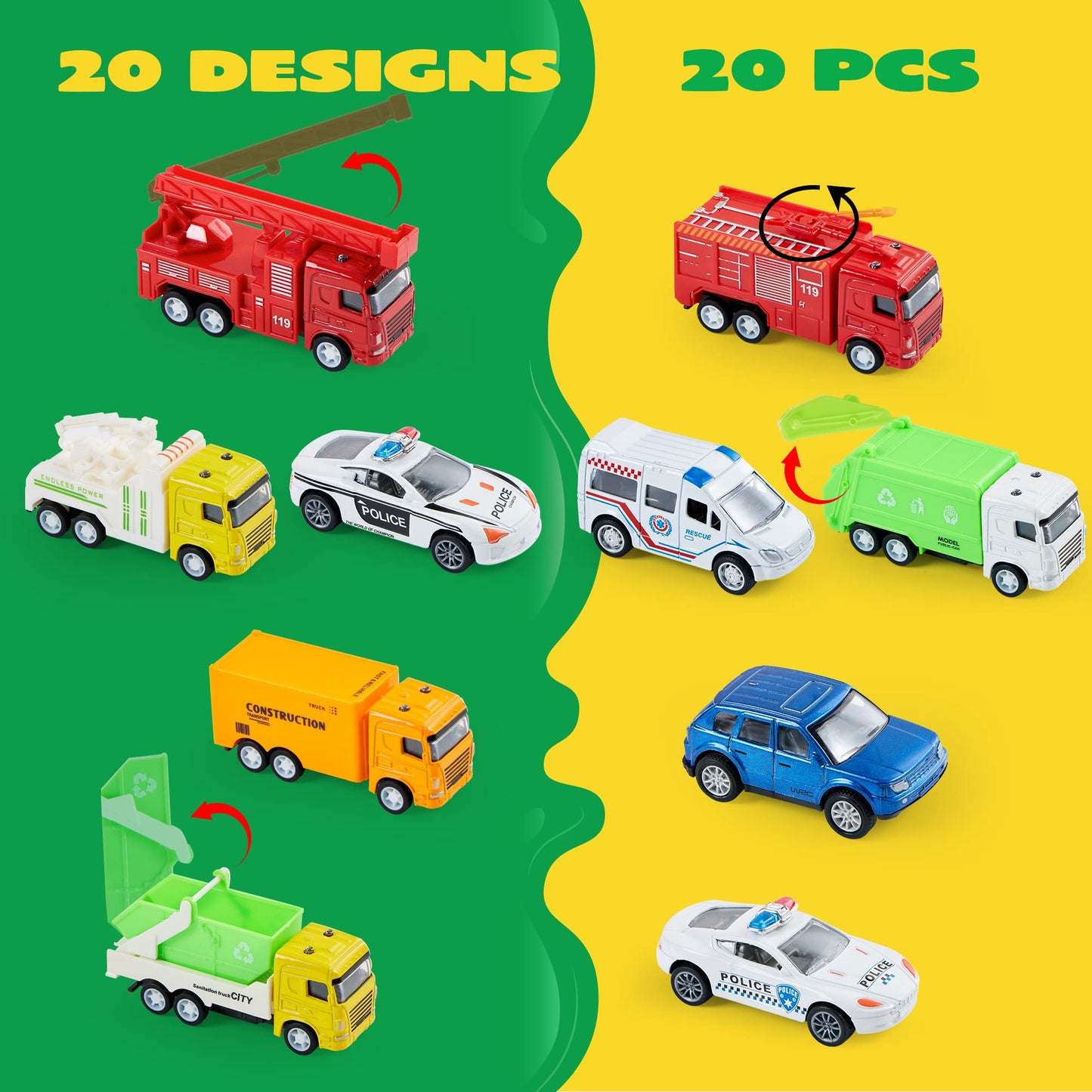 JOYIN 20PCS Die Cast Pull Back Cars — Metal Toy Cars Set for Toddlers