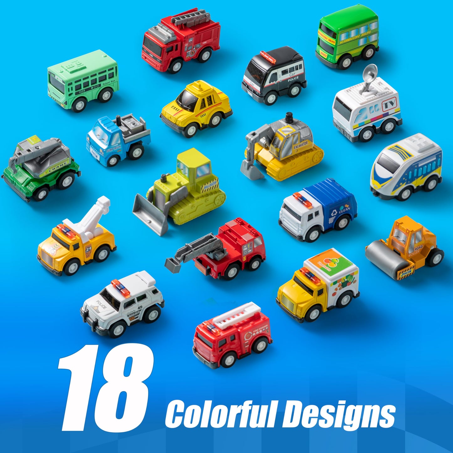 JOYIN 18 Pcs Pull-Back City Cars & Trucks Set — Friction-Powered Toys for Toddlers & Kids