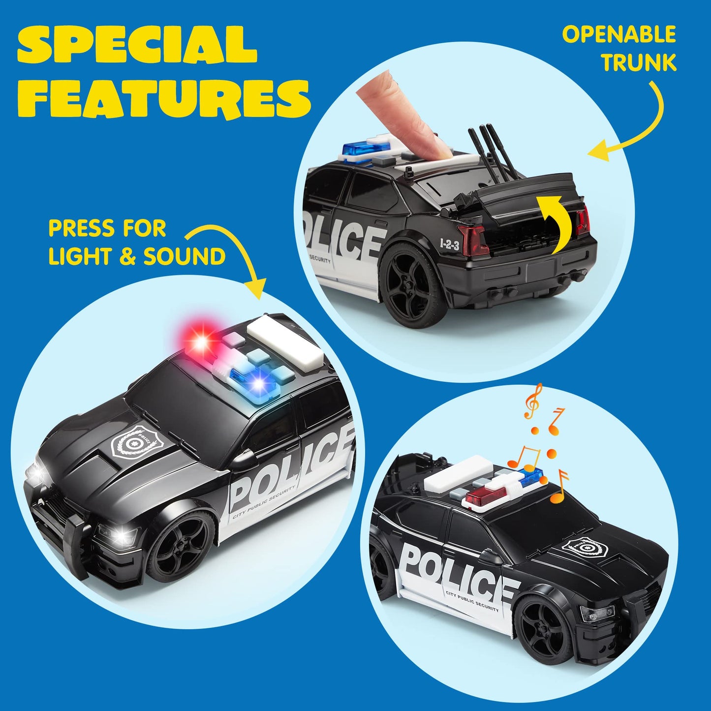 JOYIN Police Vehicle Toy Set with Lights & Sounds – Friction-Powered Emergency Vehicles for Kids Aged 3–9