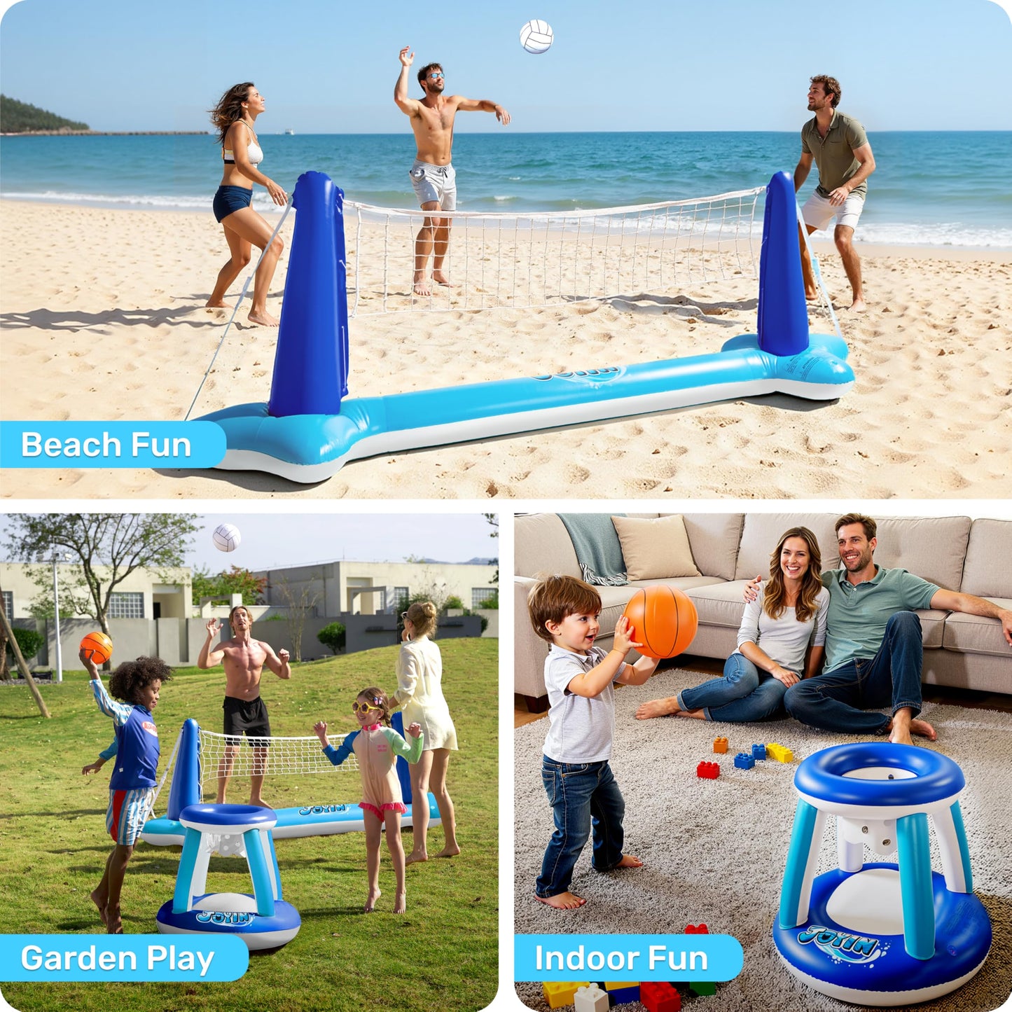 JOYIN Inflatable Volleyball Net & Basketball Hoops Pool Float Set | Balls Included for Kids & Adults | Summer Pool Games