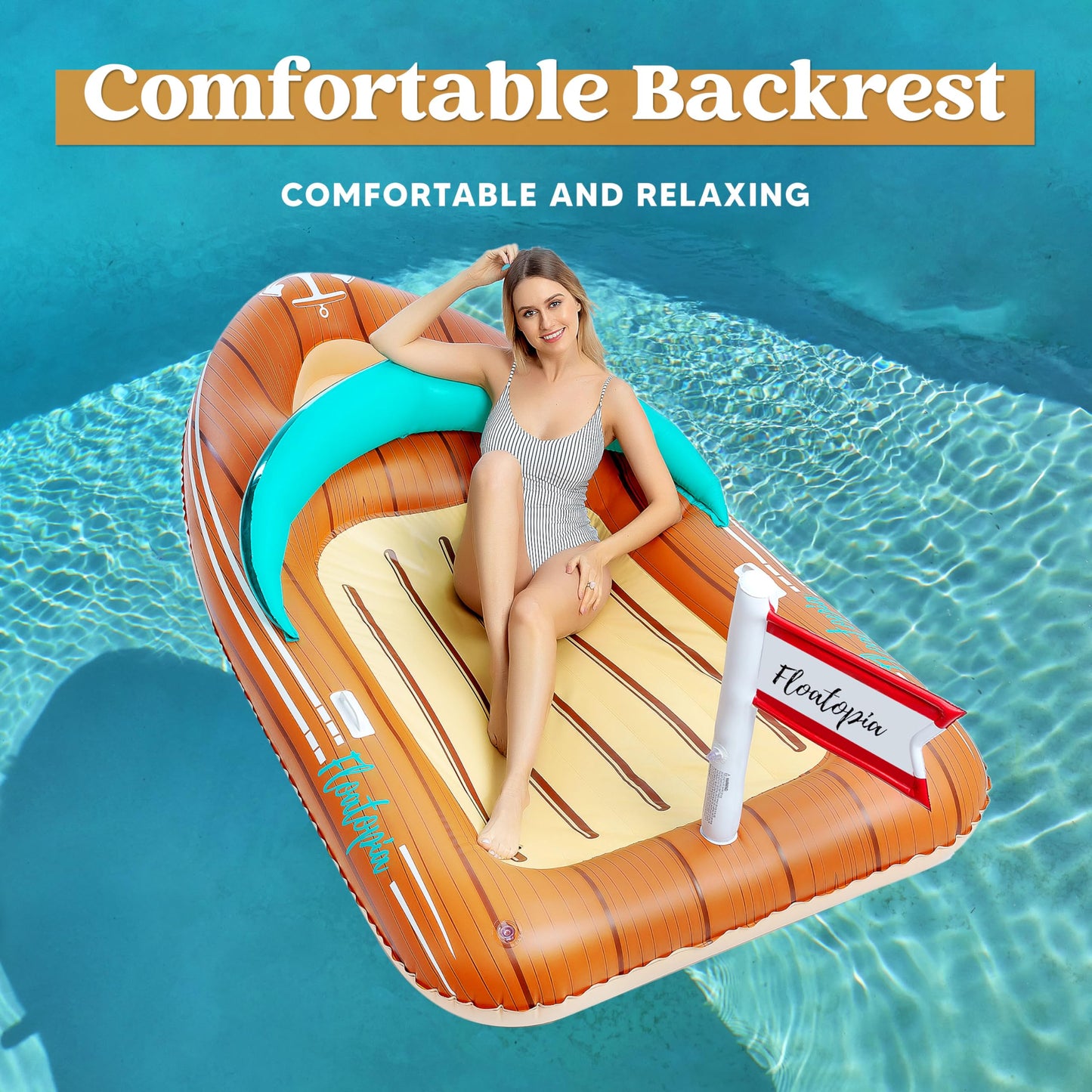 JOYIN Giant Boat Pool Float with Cooler – Two-Person Inflatable Lounger