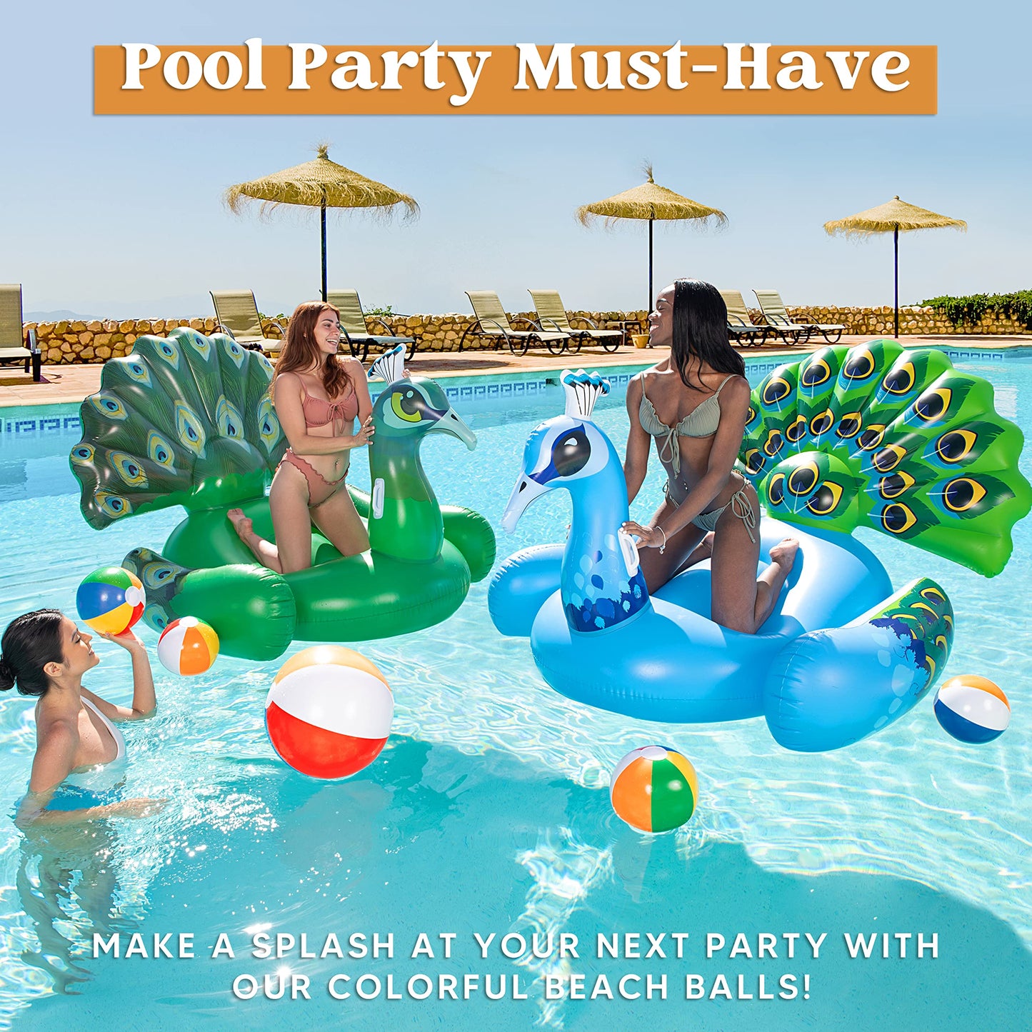 JOYIN 12-Pack 16-Inch Inflatable Beach Balls - Rainbow Bulk for Pool & Beach Parties