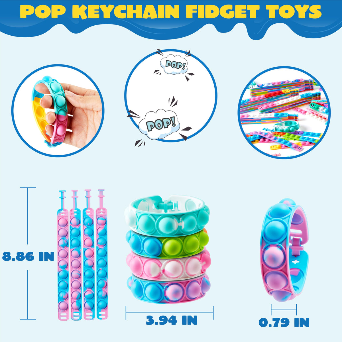 JOYIN Pop Fidget Toys Bulk 25-Pack – Bracelets, Sensory Toys for Kids 4-12, Party Favors