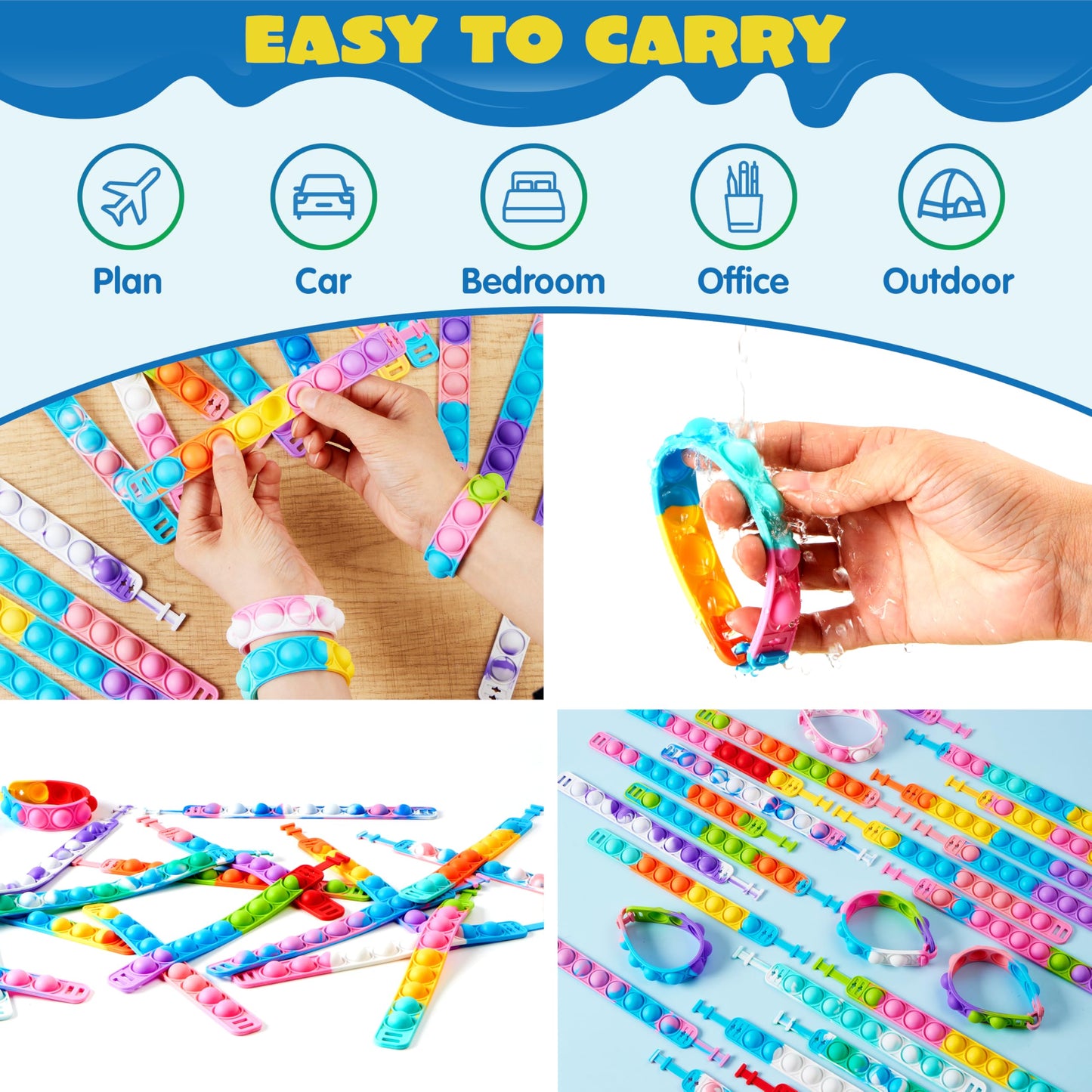 JOYIN Pop Fidget Toys Bulk 25-Pack – Bracelets, Sensory Toys for Kids 4-12, Party Favors