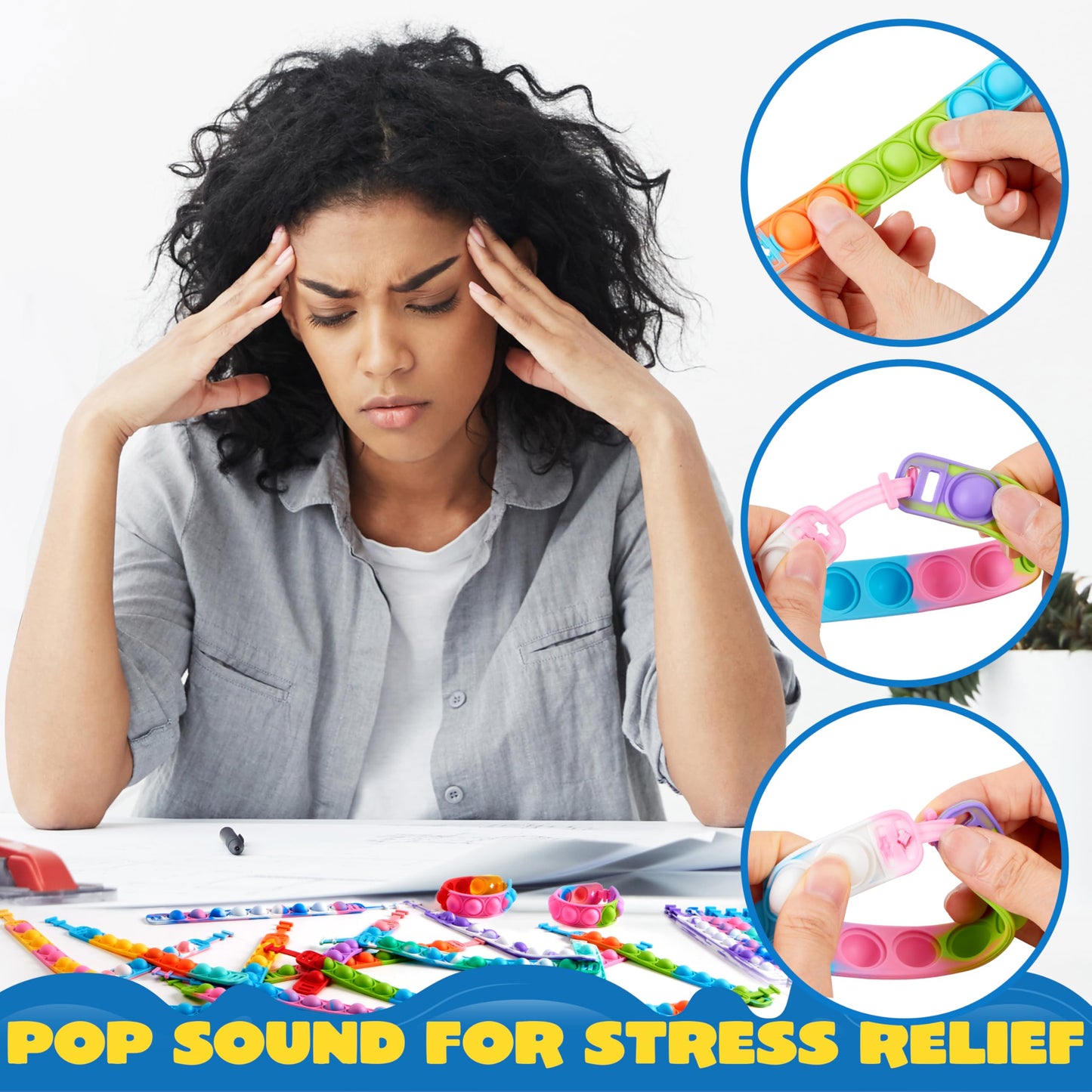 JOYIN Pop Fidget Toys Bulk 25-Pack – Bracelets, Sensory Toys for Kids 4-12, Party Favors