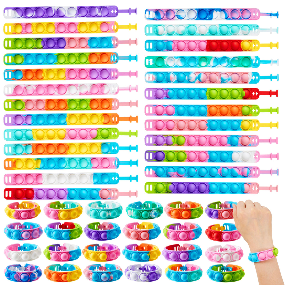 JOYIN Pop Fidget Toys Bulk 25-Pack – Bracelets, Sensory Toys for Kids 4-12, Party Favors