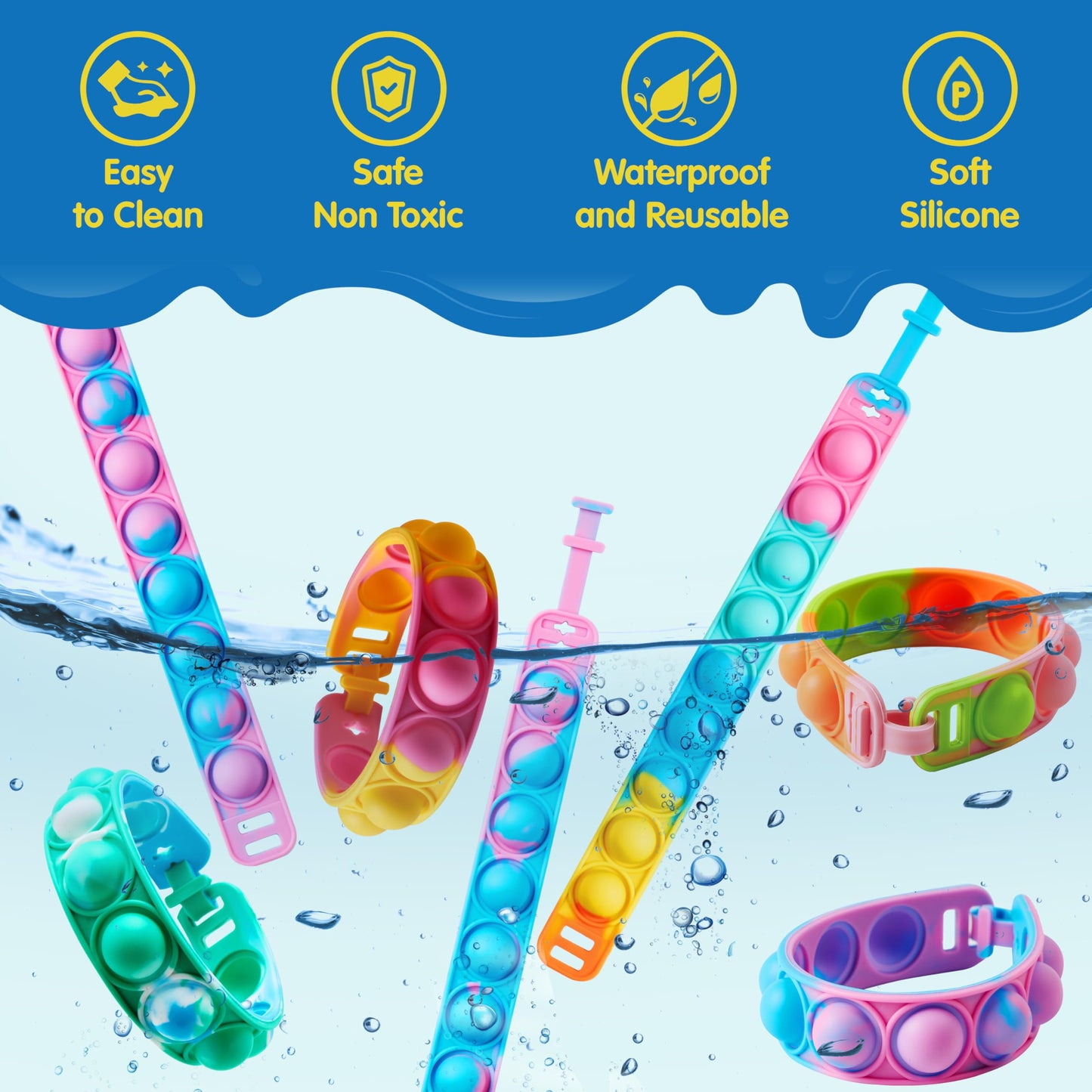 JOYIN Pop Fidget Toys Bulk 25-Pack – Bracelets, Sensory Toys for Kids 4-12, Party Favors
