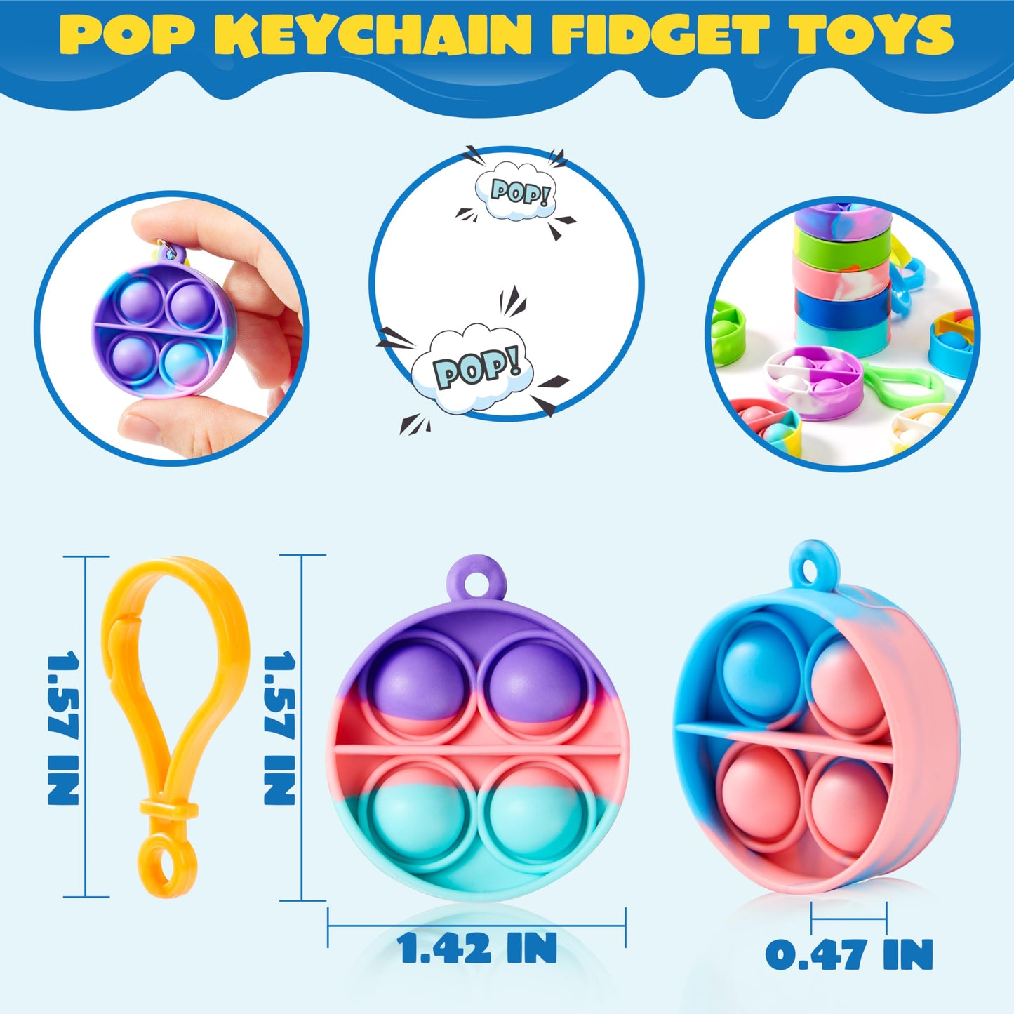 JOYIN Round Pop Fidget Keychain 90 Pack – Colorful Silicone Toys for Kids, Classroom Prizes, Party Favors