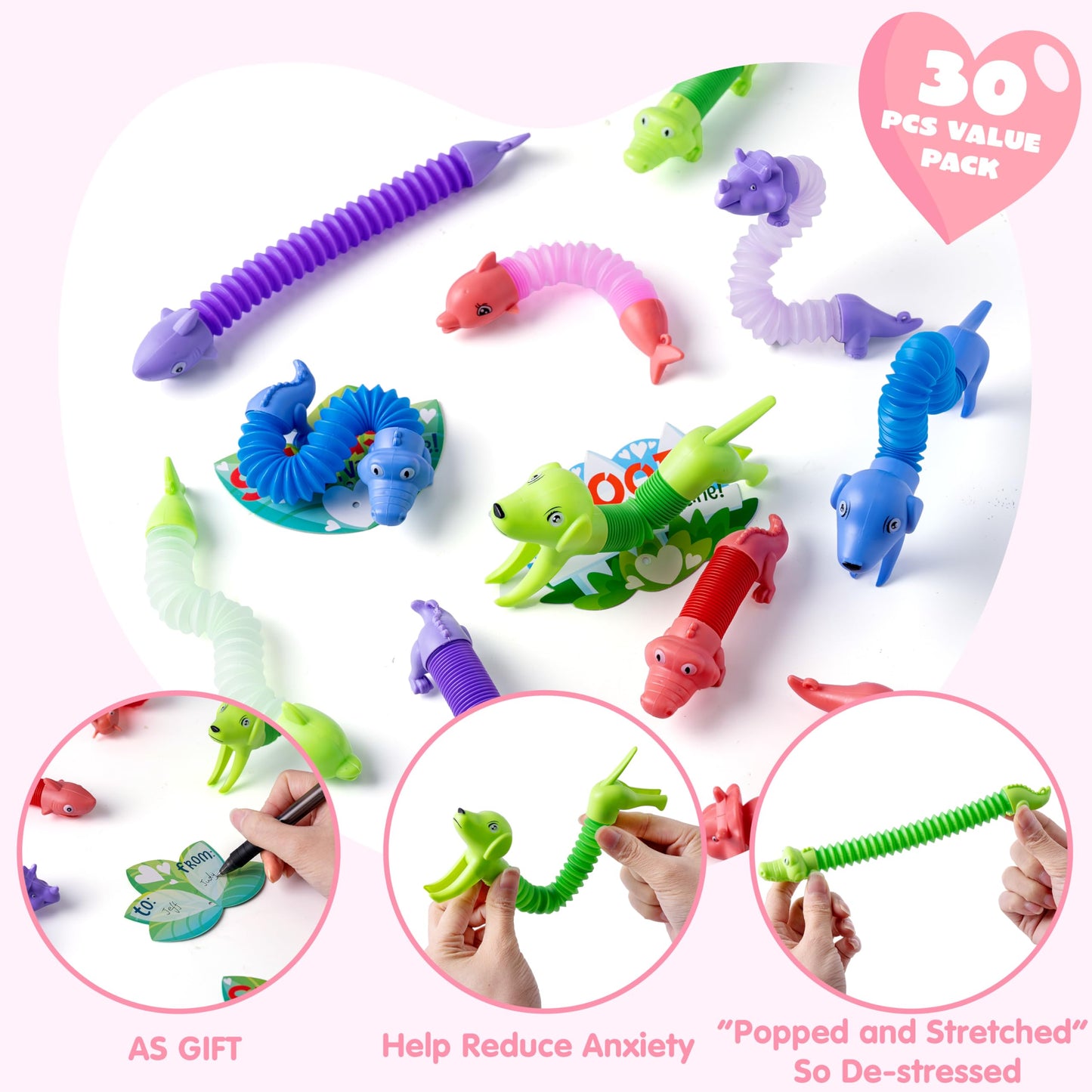 JOYIN 30 Packs Valentines Day Animal Pop Tubes – Fidget Toys for Kids