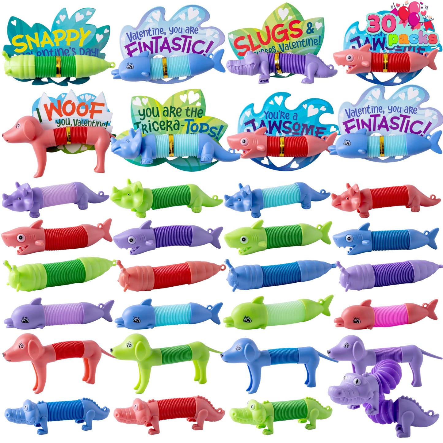 JOYIN 30 Packs Valentines Day Animal Pop Tubes – Fidget Toys for Kids