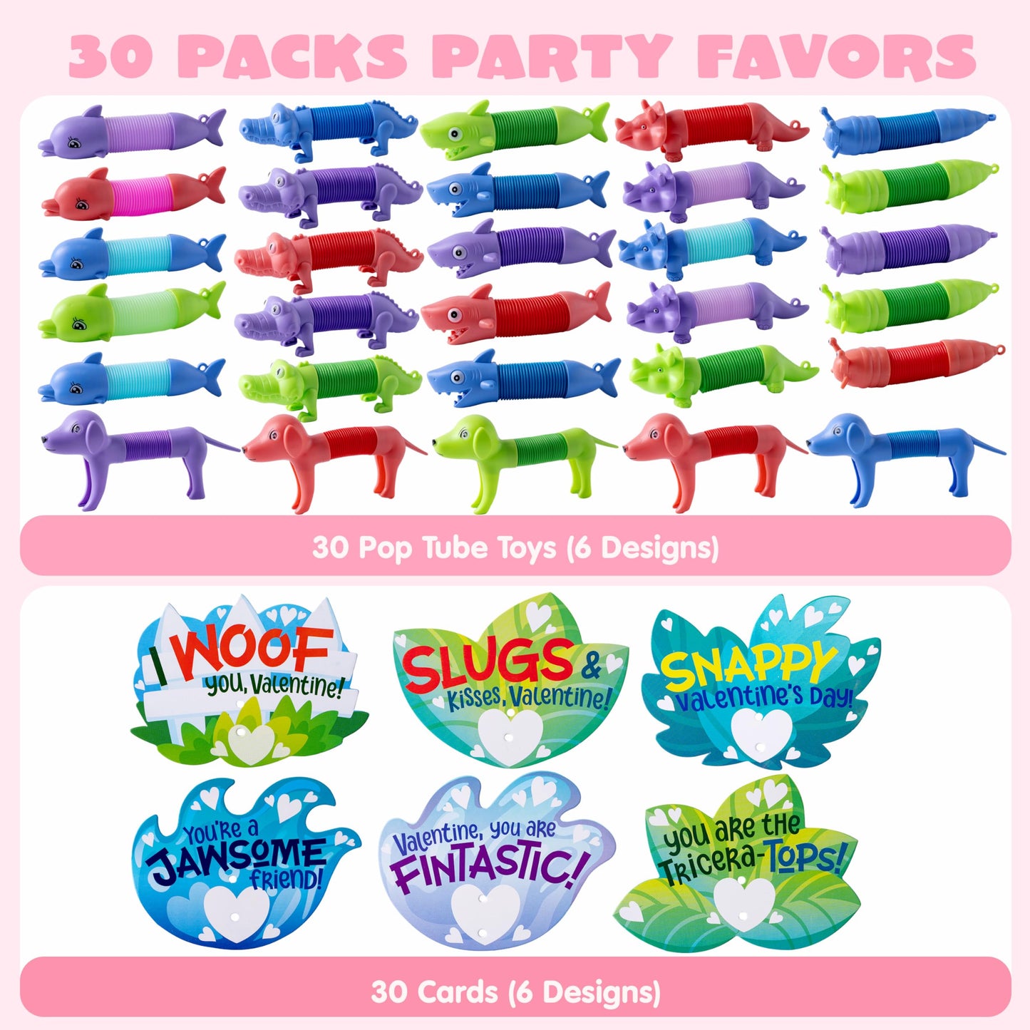 JOYIN 30 Packs Valentines Day Animal Pop Tubes – Fidget Toys for Kids