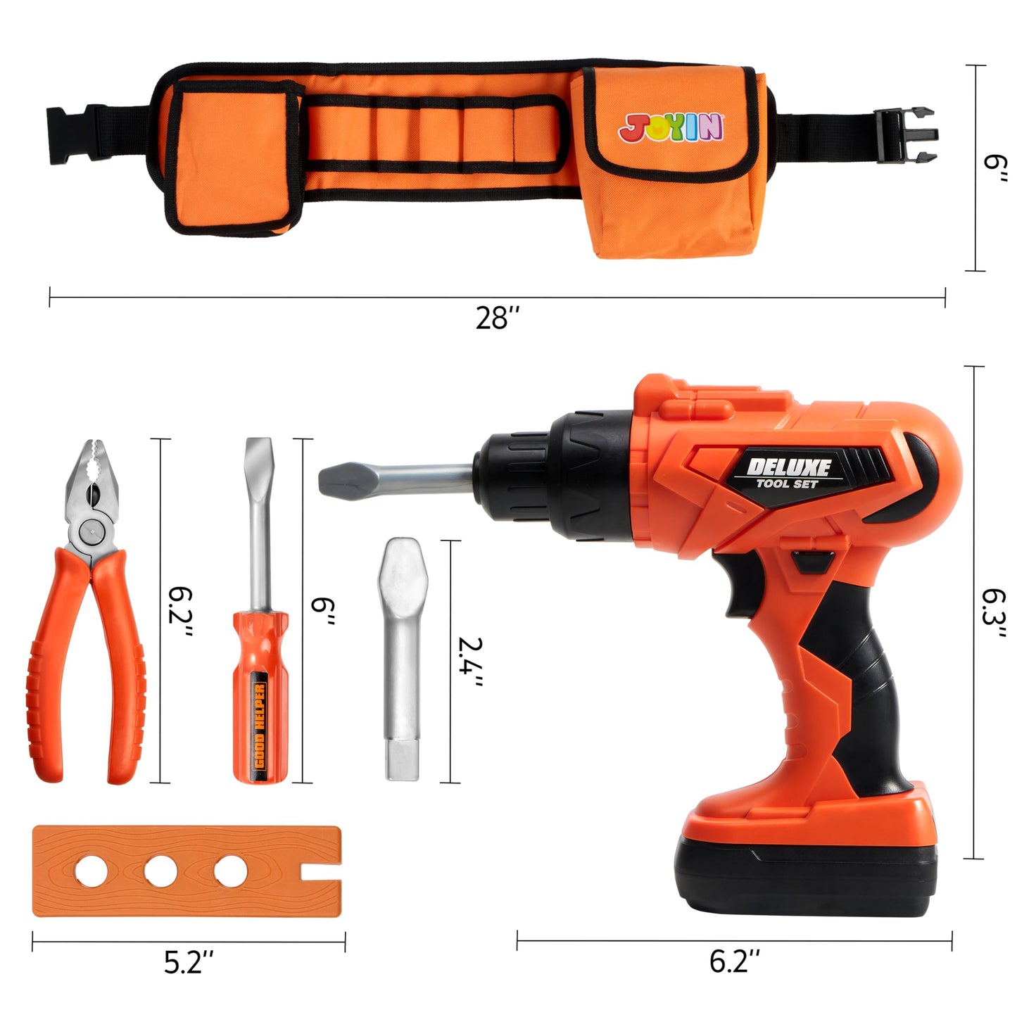JOYIN 19Pcs Kids Tool Set with Belt & Realistic Drill – Pretend Play Construction Toy (Ages 3-7)
