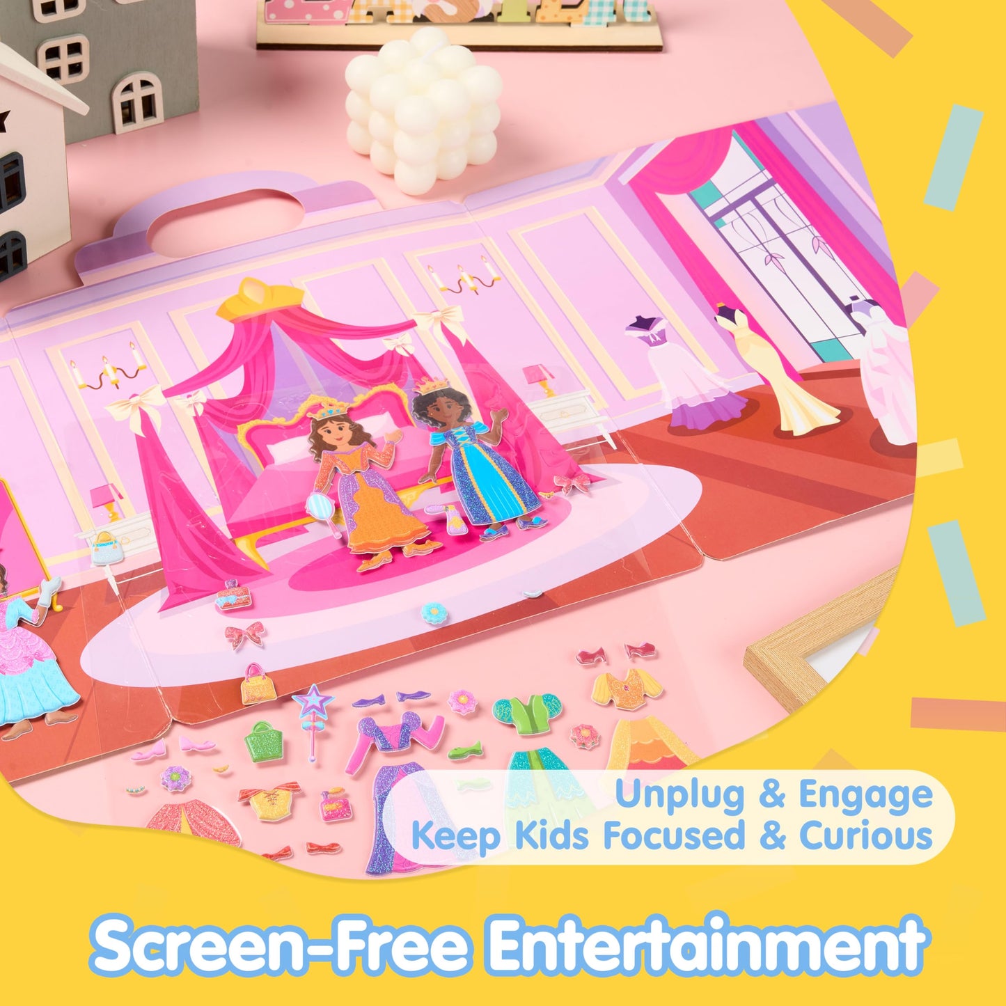 JOYIN Princess Dress-Up Reusable Sticker Book for Toddlers | 3D Sticker Book & Travel Activity