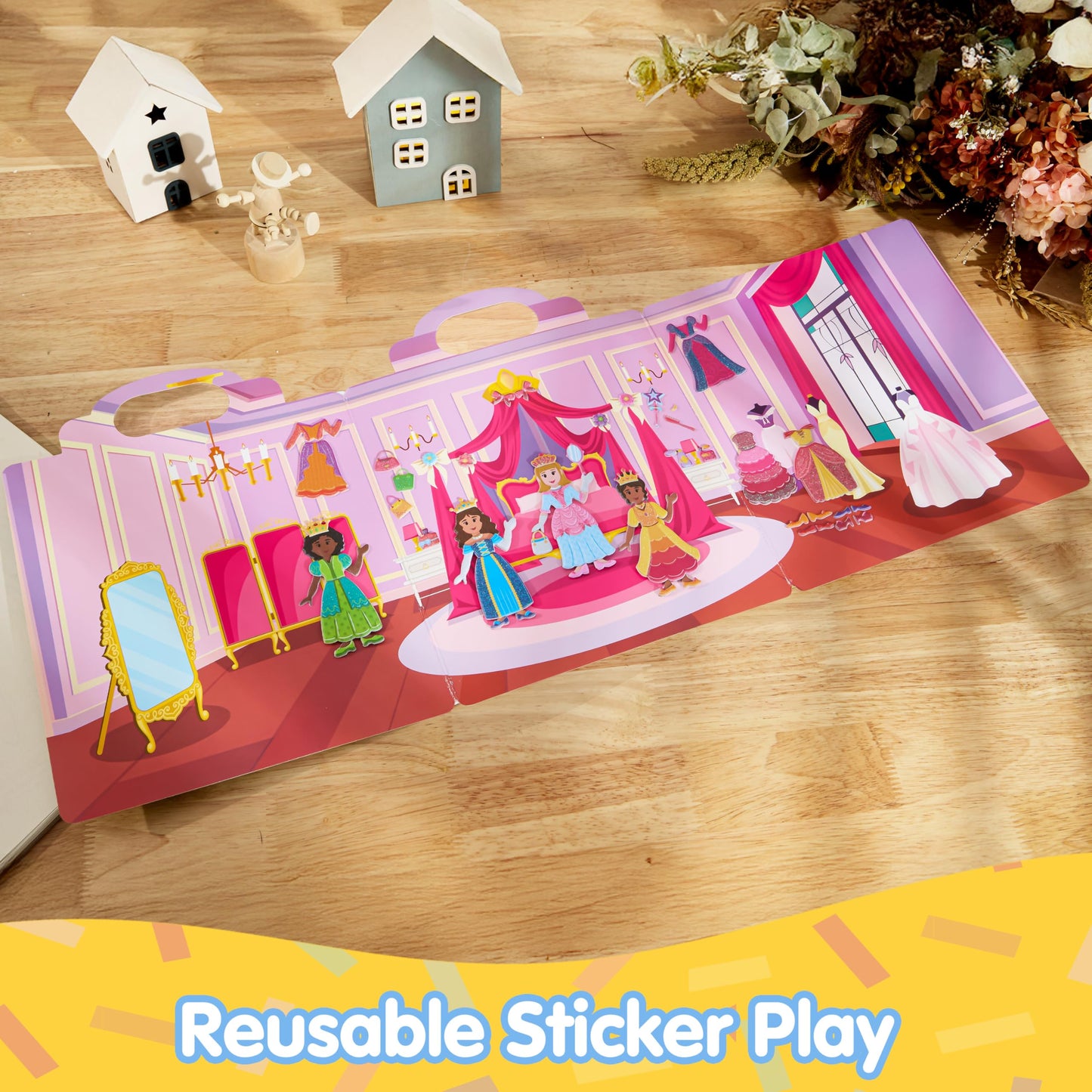 JOYIN Princess Dress-Up Reusable Sticker Book for Toddlers | 3D Sticker Book & Travel Activity