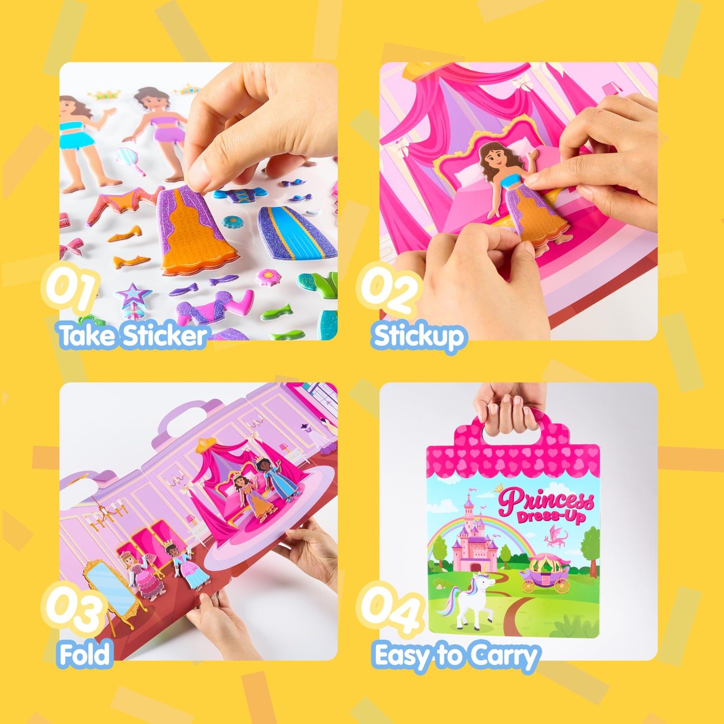 JOYIN Princess Dress-Up Reusable Sticker Book for Toddlers | 3D Sticker Book & Travel Activity