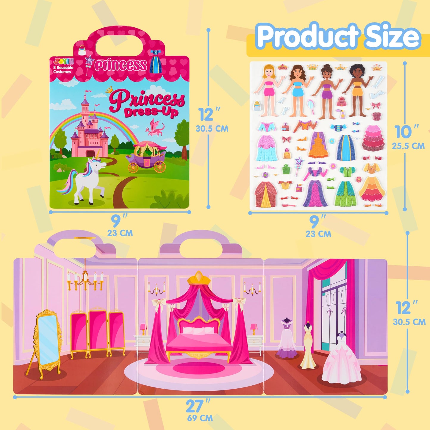 JOYIN Princess Dress-Up Reusable Sticker Book for Toddlers | 3D Sticker Book & Travel Activity