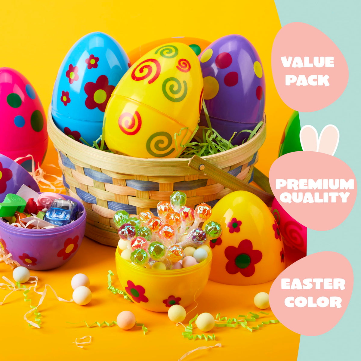 JOYIN 12 Pcs Large Printed Easter Eggs – Jumbo 6-Inch Fillable Eggs for Easter Hunt & Decor