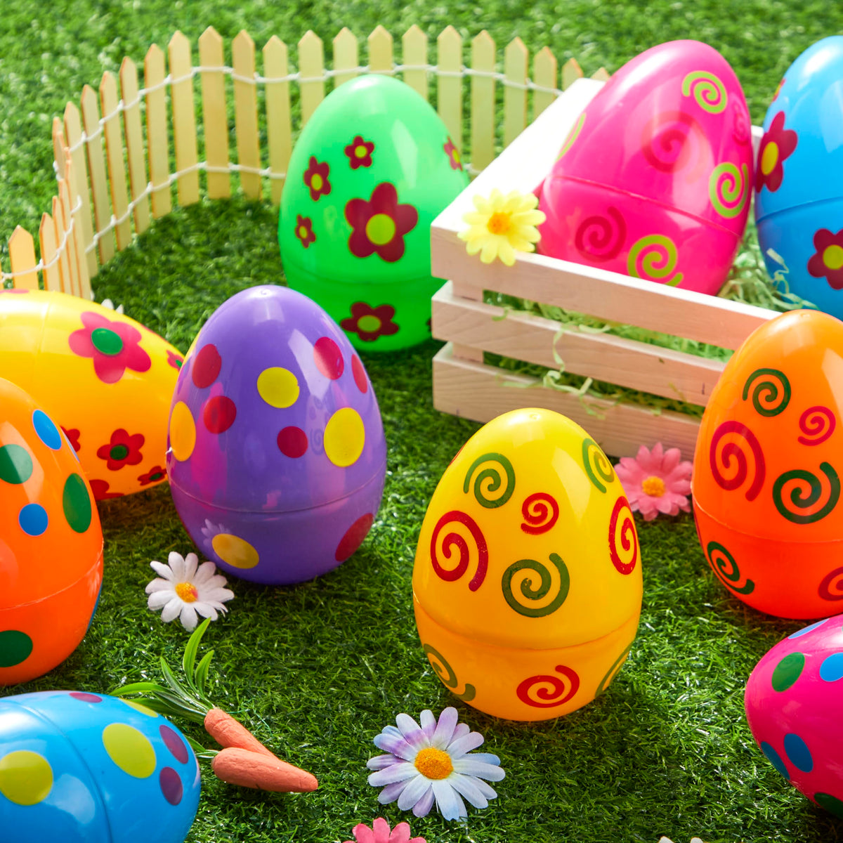 JOYIN 12 Pcs Large Printed Easter Eggs – Jumbo 6-Inch Fillable Eggs for Easter Hunt & Decor
