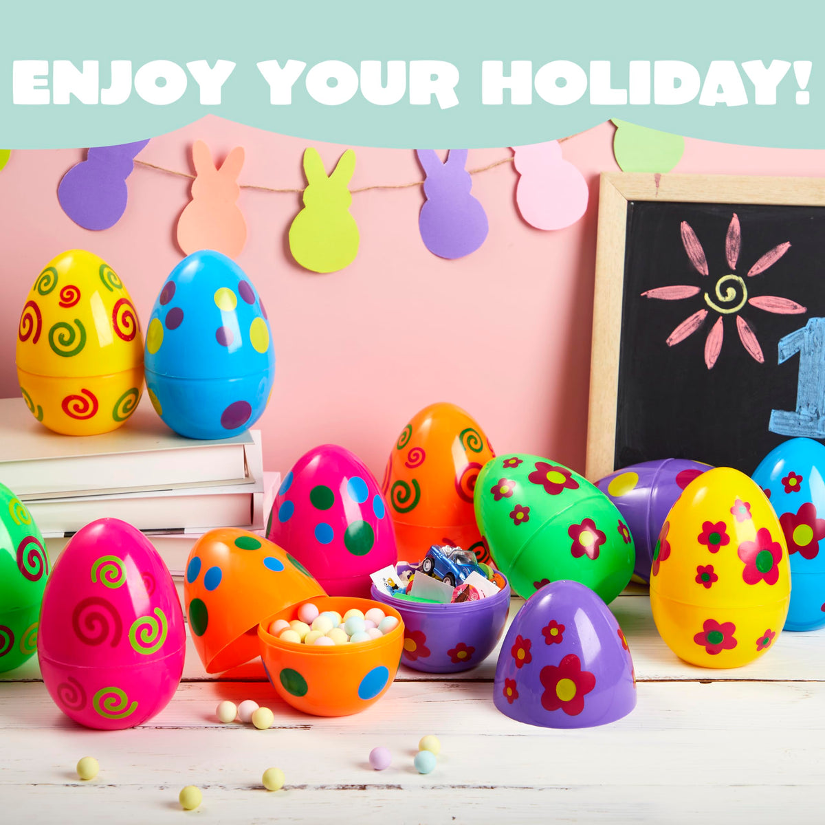 JOYIN 12 Pcs Large Printed Easter Eggs – Jumbo 6-Inch Fillable Eggs for Easter Hunt & Decor