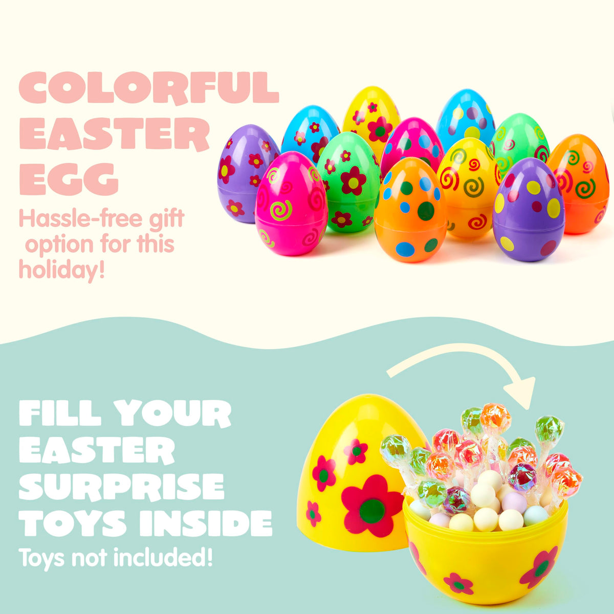 JOYIN 12 Pcs Large Printed Easter Eggs – Jumbo 6-Inch Fillable Eggs for Easter Hunt & Decor