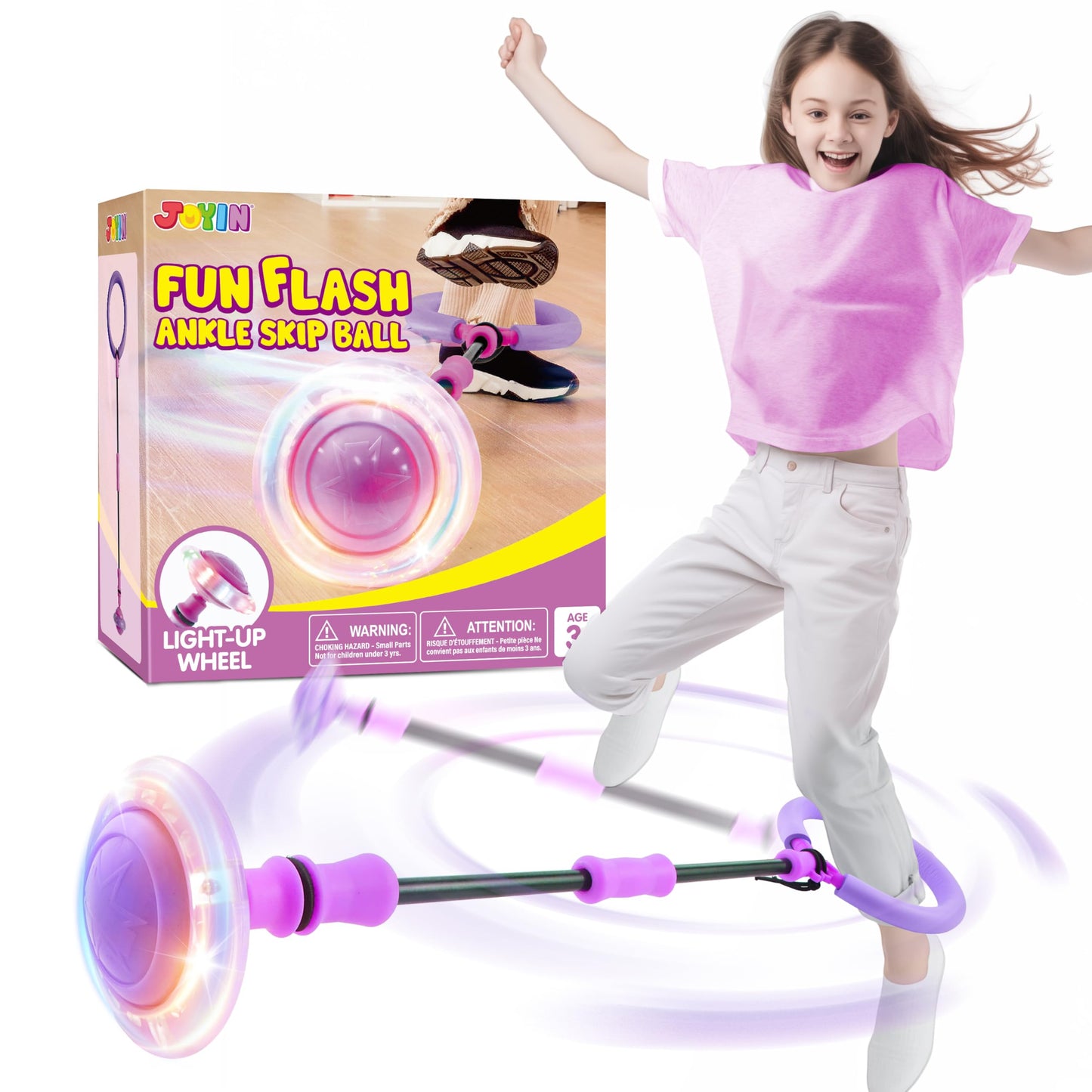 JOYIN Purple Ankle Skip Ball with Flashing Lights – Indoor & Outdoor Toy for Kids 3+