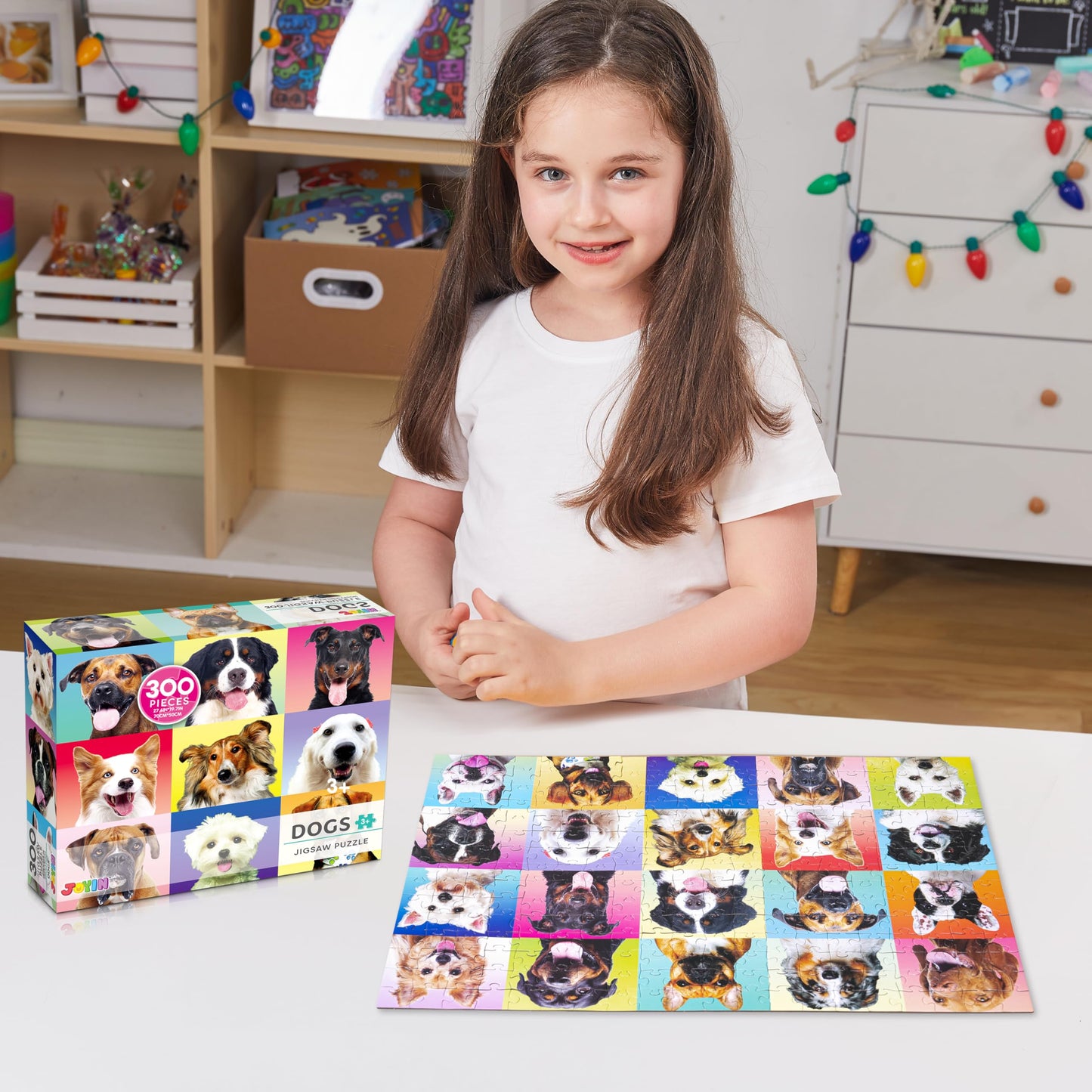 JOYIN 300-Piece Multicolor Dog Puzzle – Large 27.6 x 19.7 in Jigsaw for Kids & Adults