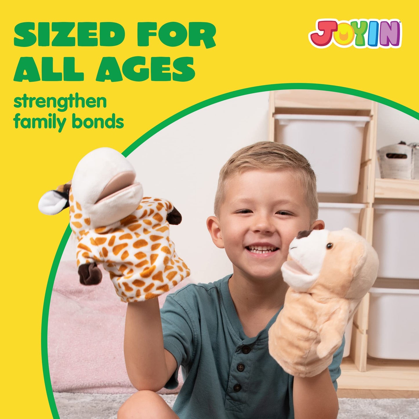 JOYIN 6Pcs Kids Hand Puppet Set with Working Mouth — Elephant, Giraffe, Lion, Bear, Raccoon & Monkey