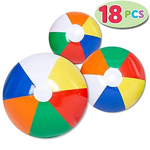 JOYIN Rainbow Beach Balls (18-Pack) – 20in, 16in & 12in Inflatable Pool Toys for Summer Fun