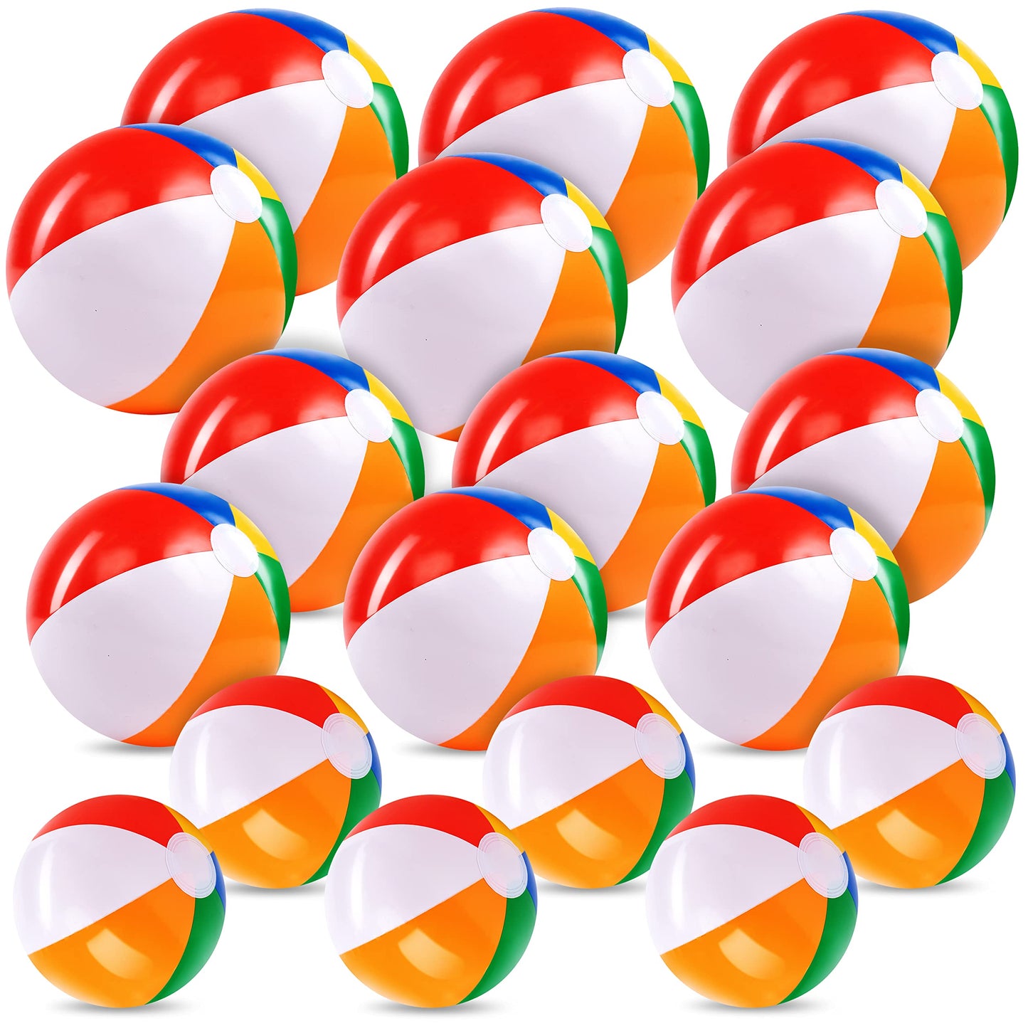 JOYIN Rainbow Beach Balls (18-Pack) – 20in, 16in & 12in Inflatable Pool Toys for Summer Fun