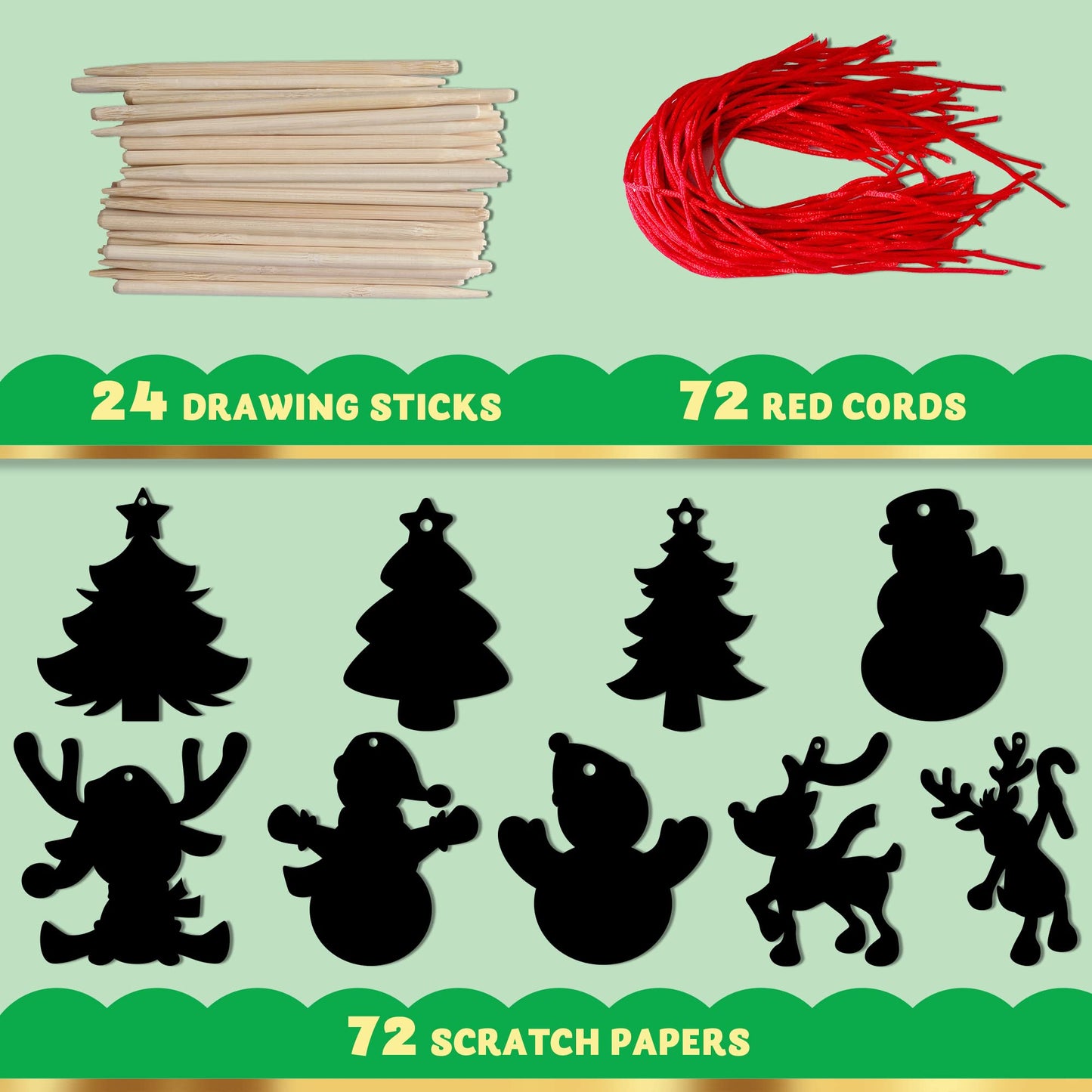 JOYIN 72 Pcs Christmas Scratch Art Ornaments – Rainbow Color Craft Kit for Kids