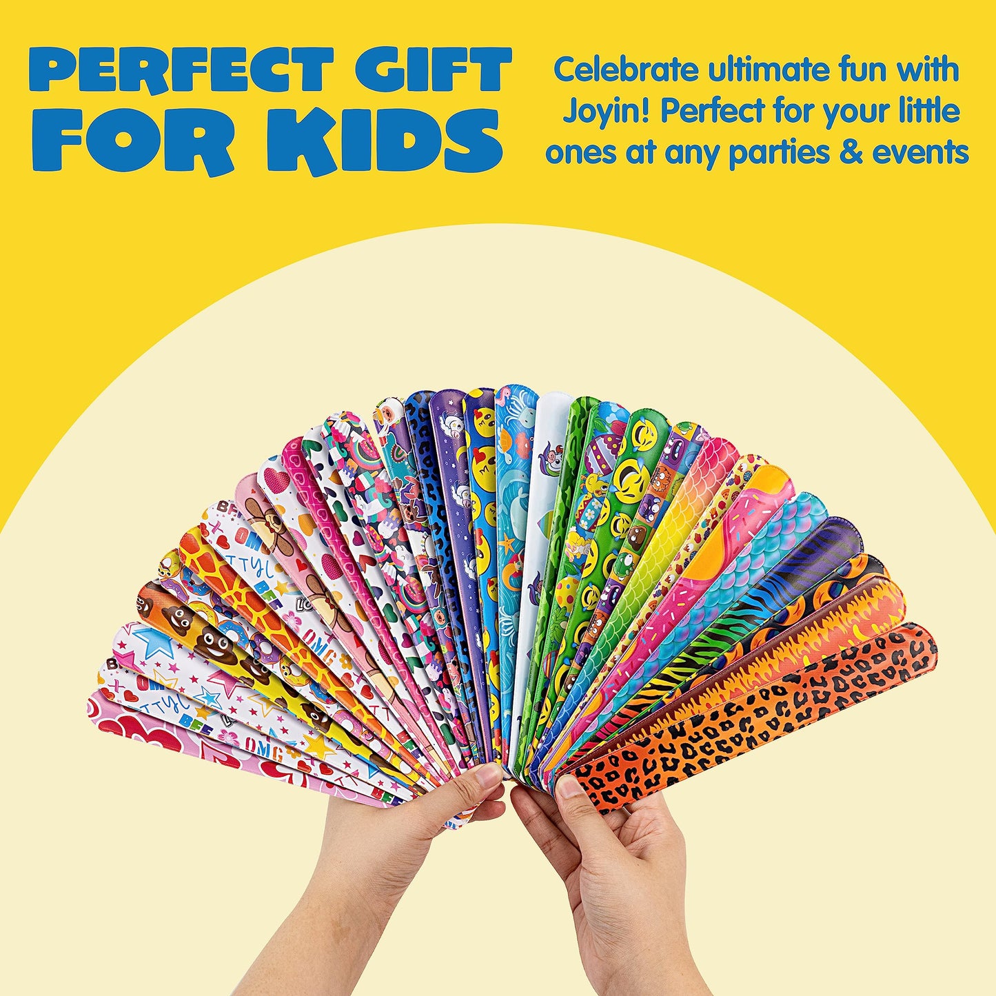 JOYIN 60 Pcs Slap Bracelets for Kids – 36 Designs, Party Favors & Classroom Prizes