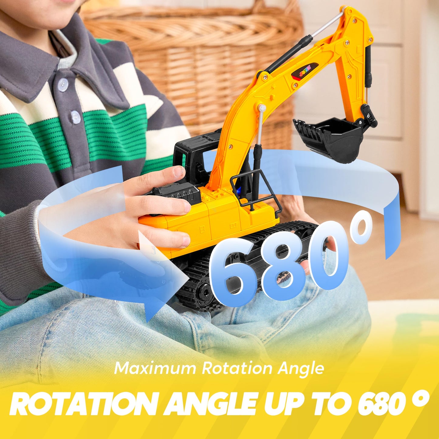 JOYIN Remote Control Excavator Toys for Boys – 2.4GHz RC with LED Lights