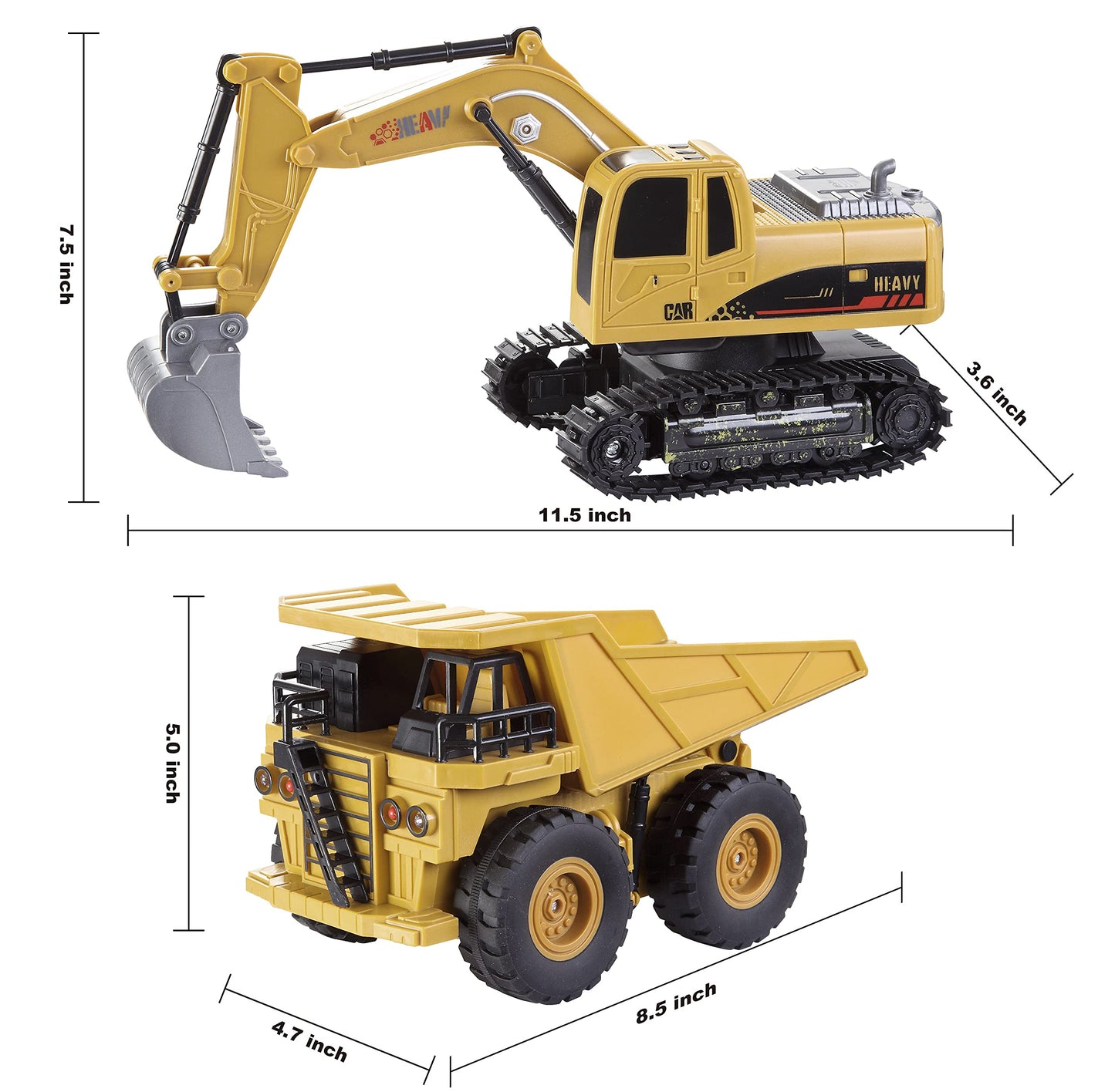 JOYIN 2‑Pack Remote Control Construction Vehicles — RC Excavator & Dump Truck with Lights & Sounds