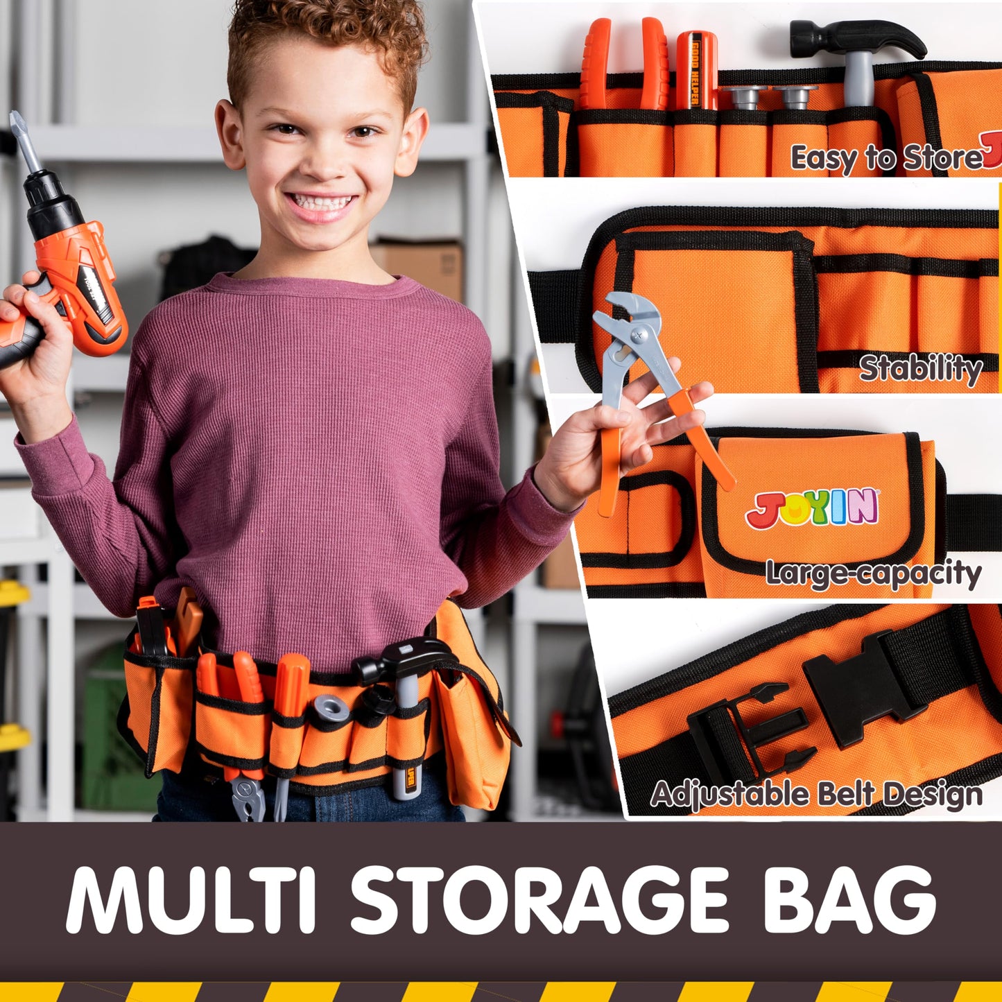 JOYIN 19Pcs Kids Tool Set with Belt & Realistic Drill – Pretend Play Construction Toy (Ages 3-7)