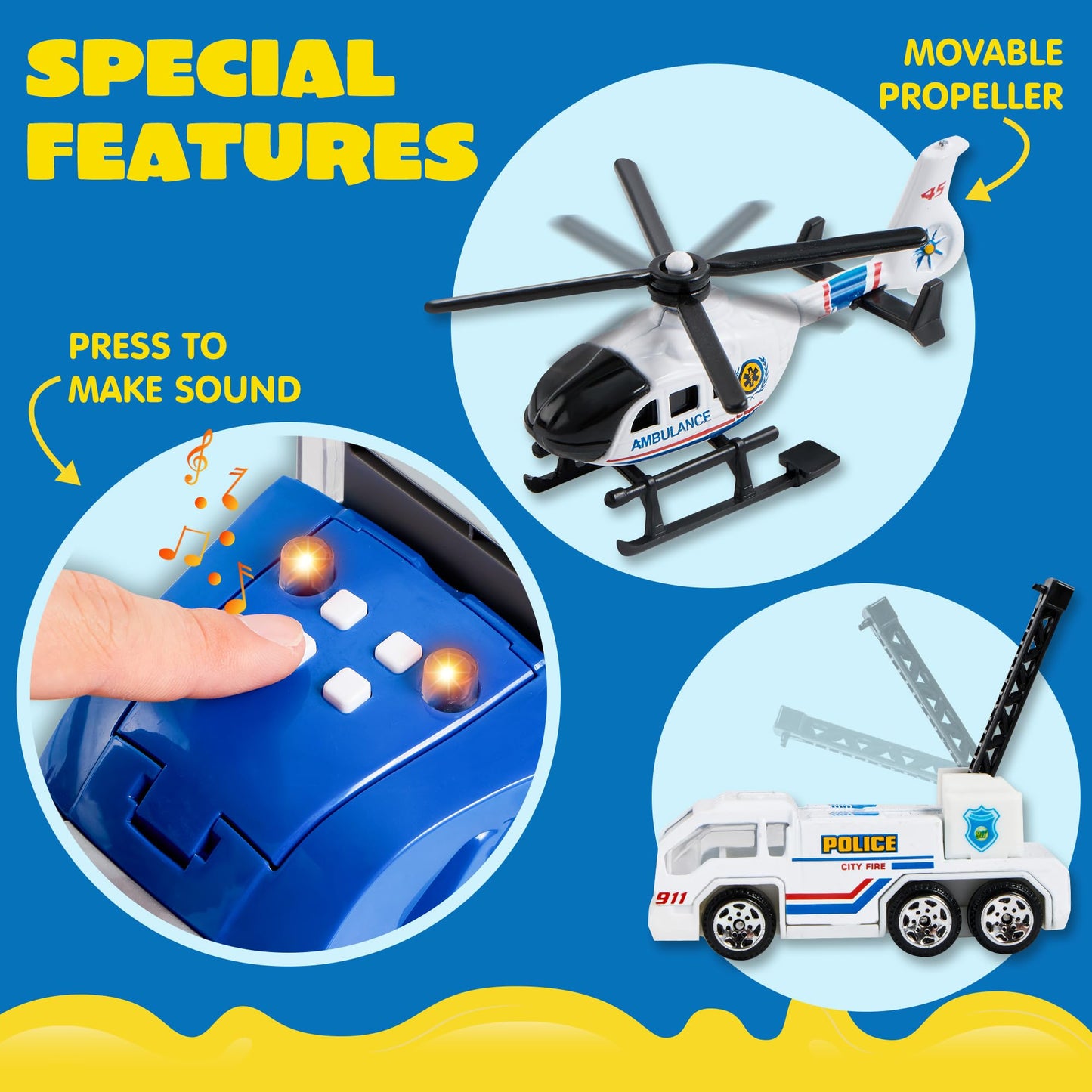 JOYIN 25-in-1 Police Rescue Truck Toy Set with Sounds & Lights – Carrier Truck Playset