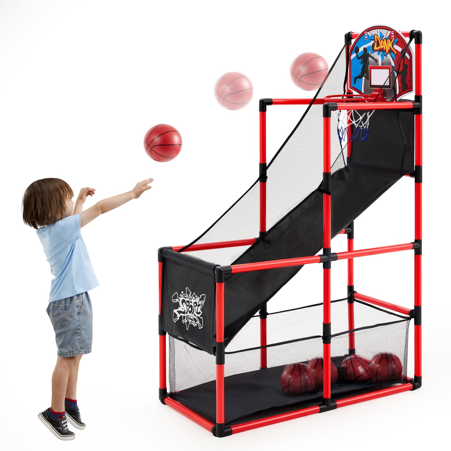JOYIN Red Arcade Basketball Game Set - Indoor Hoop for Kids 3-12