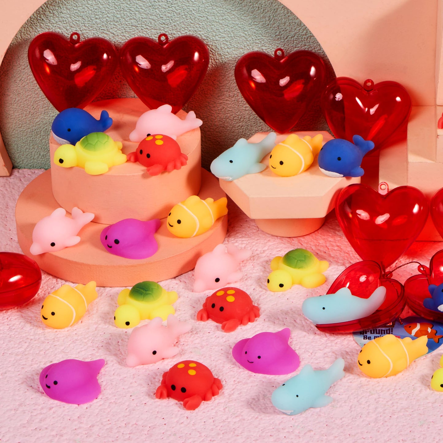 JOYIN 28-Pack Valentines Day Gifts for Kids | Sea Animals Mochi Squishy Toys & Heart Cards