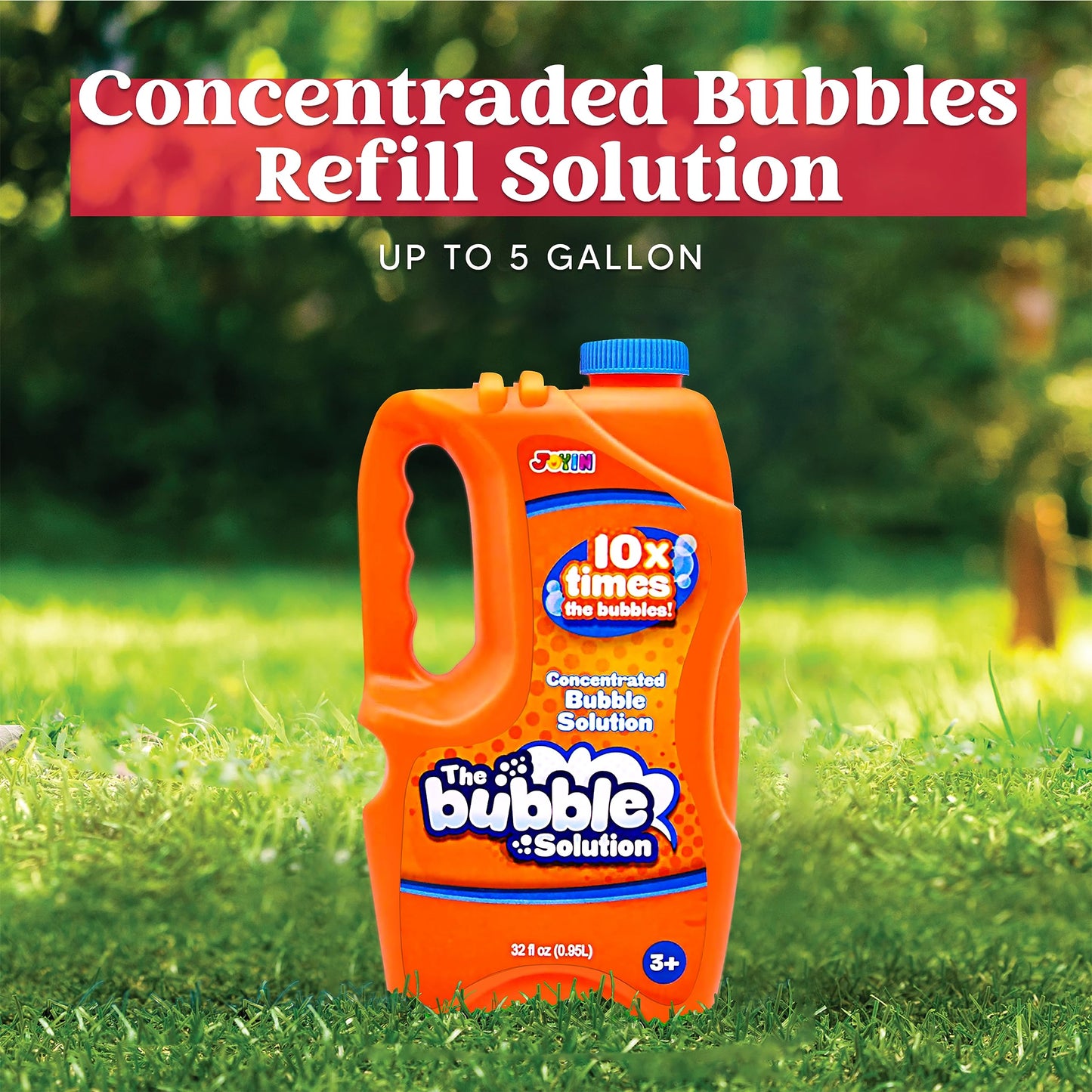 JOYIN 32 oz Bubble Solution Refills – Concentrated Outdoor Bubble Solution (Orange) for Machines, Wands & Parties