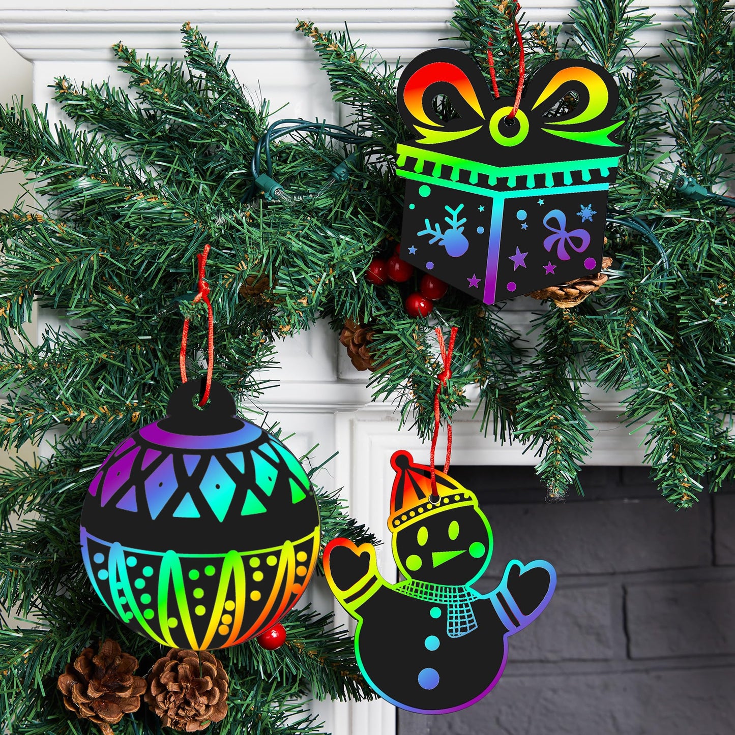 JOYIN 72 Pcs Christmas Scratch Art Ornaments – Rainbow Color Craft Kit for Kids