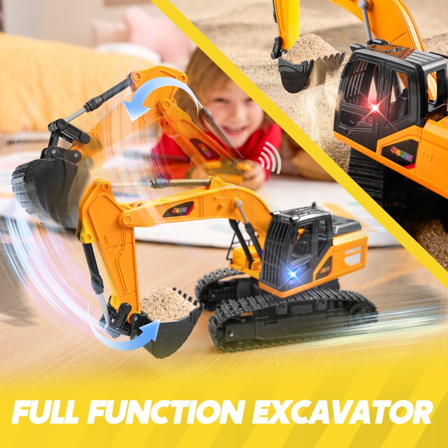 JOYIN Remote Control Excavator Toys for Boys – 2.4GHz RC with LED Lights