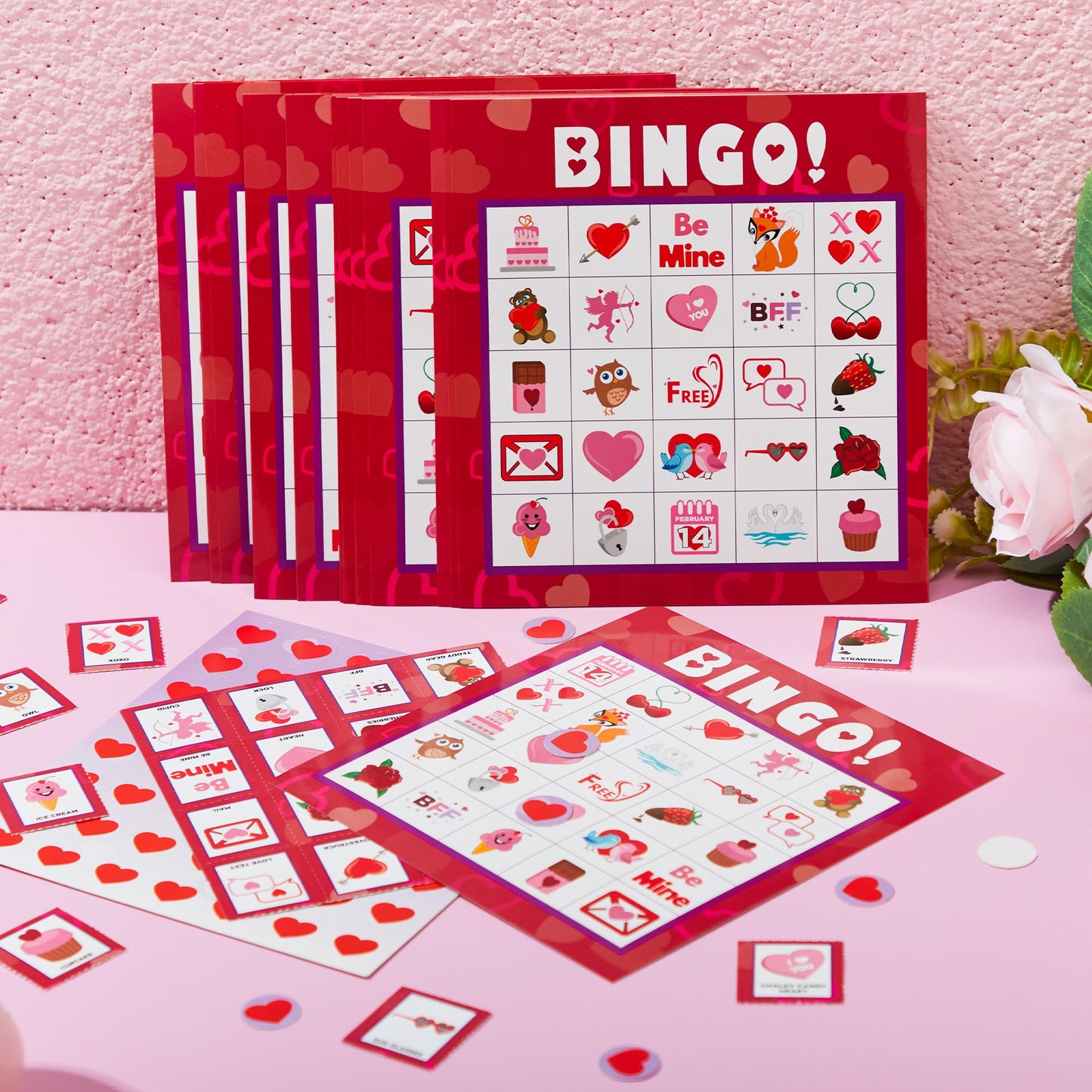 JOYIN Valentines Day Bingo Game Cards (5x5) – 28-Player Set for Kids, Classroom & Family Fun